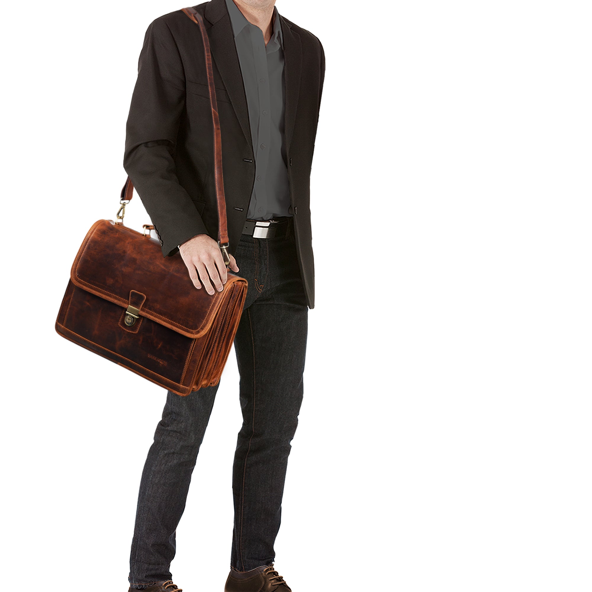 Braune Leder Aktentasche zum Umhängen
