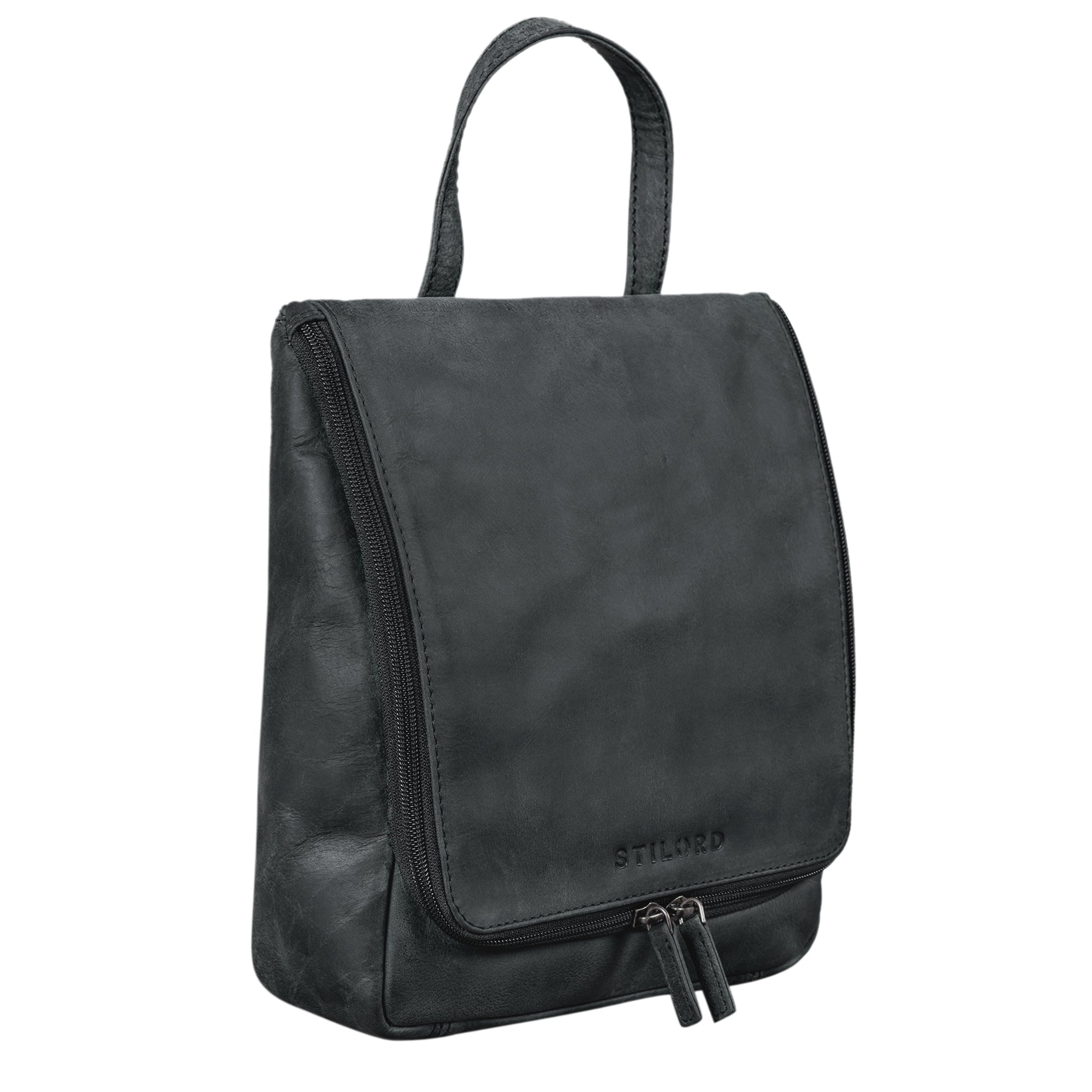 Waschtasche Leder schwarz