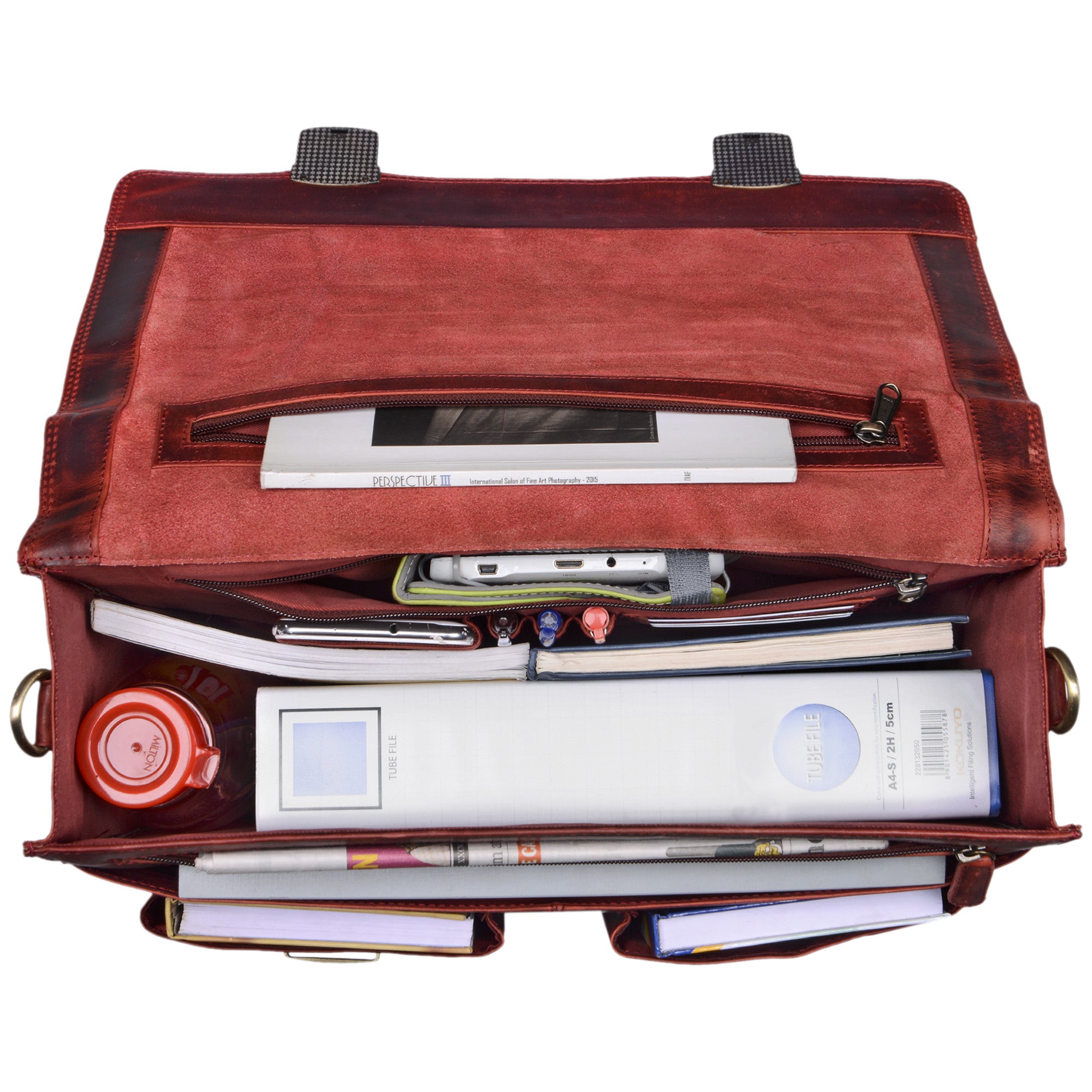 Rot - Braune Leder Aktentasche