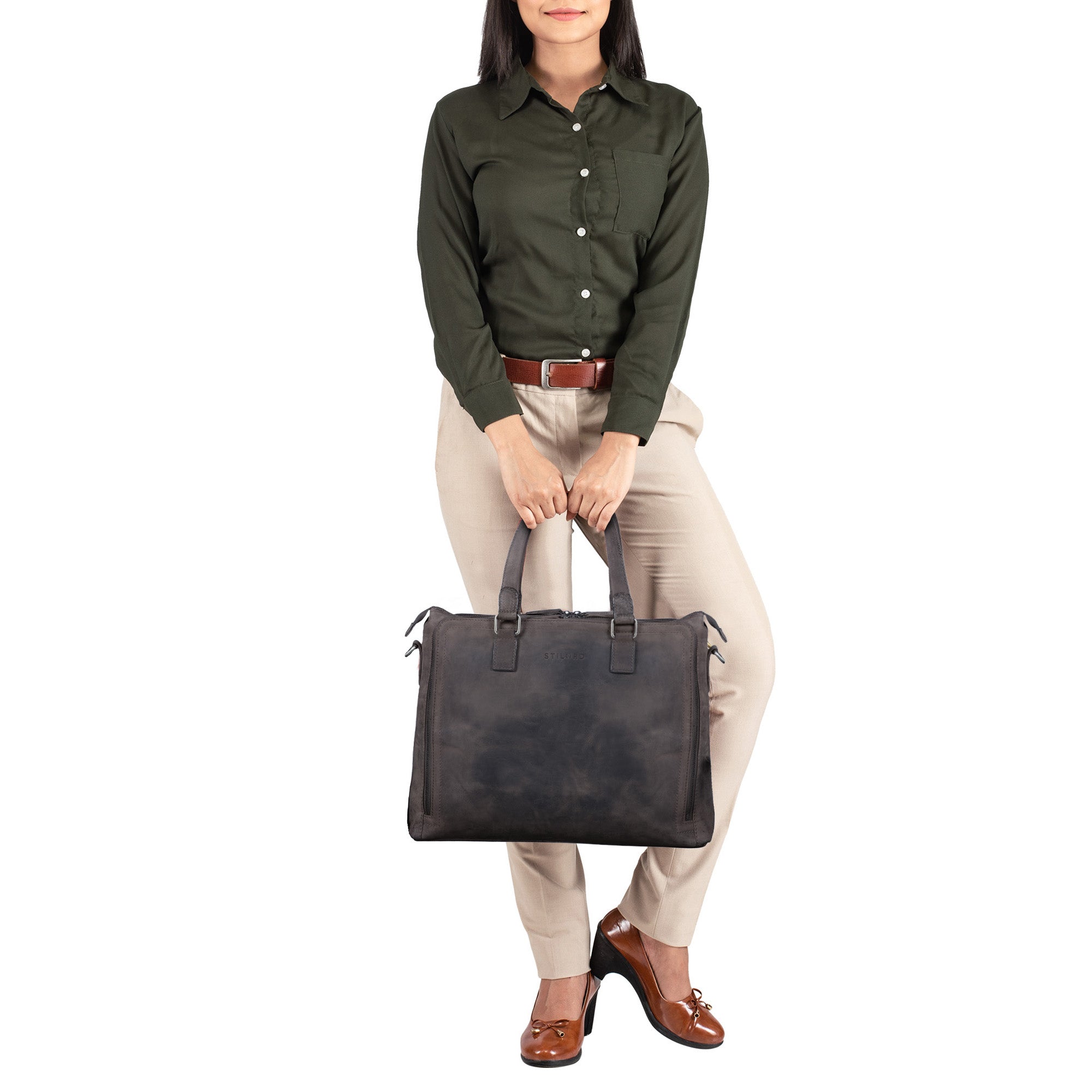 Ledertasche Flach dunkelbraun