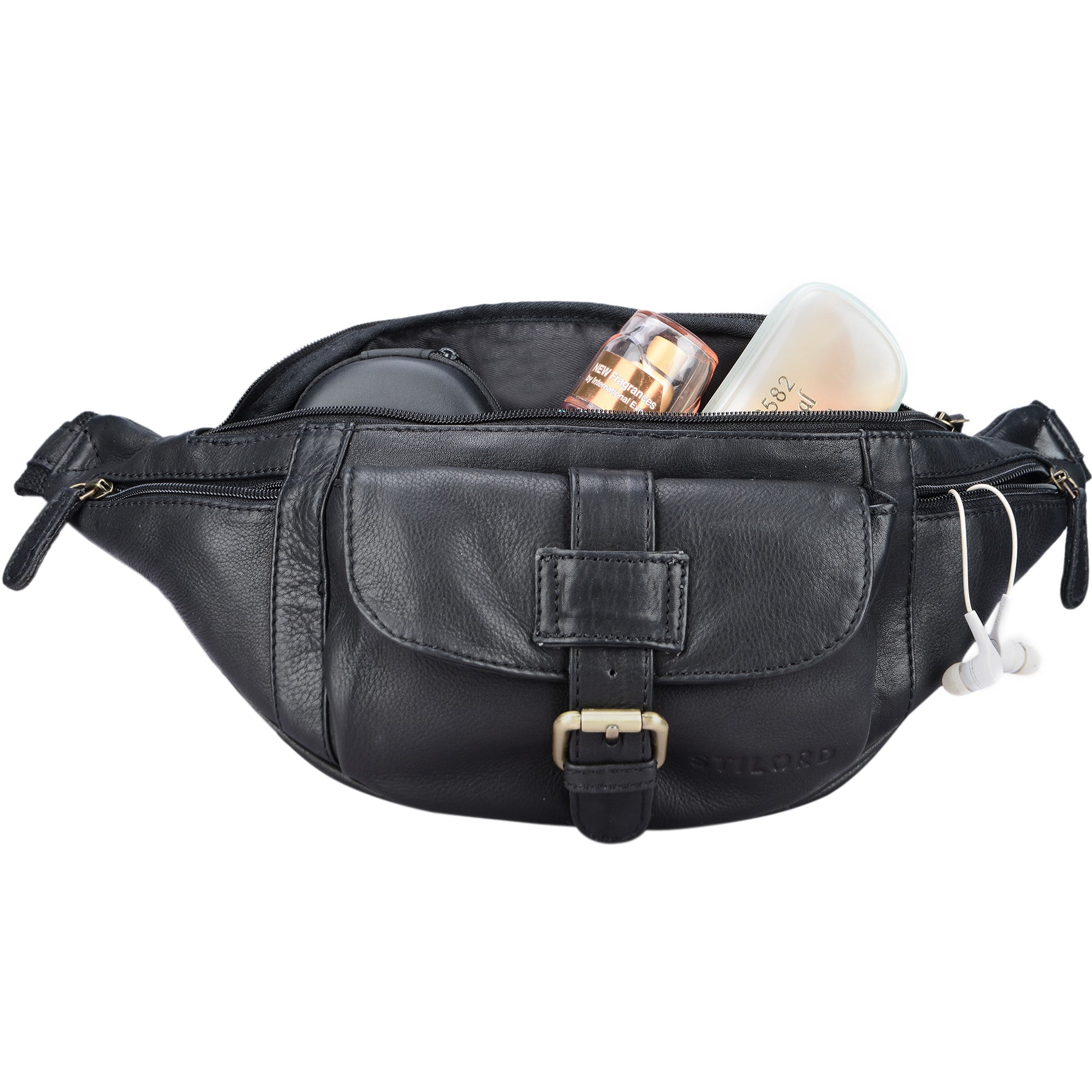 Vollleder Bauchtasche schwarz Leder Retro viel Stauraum