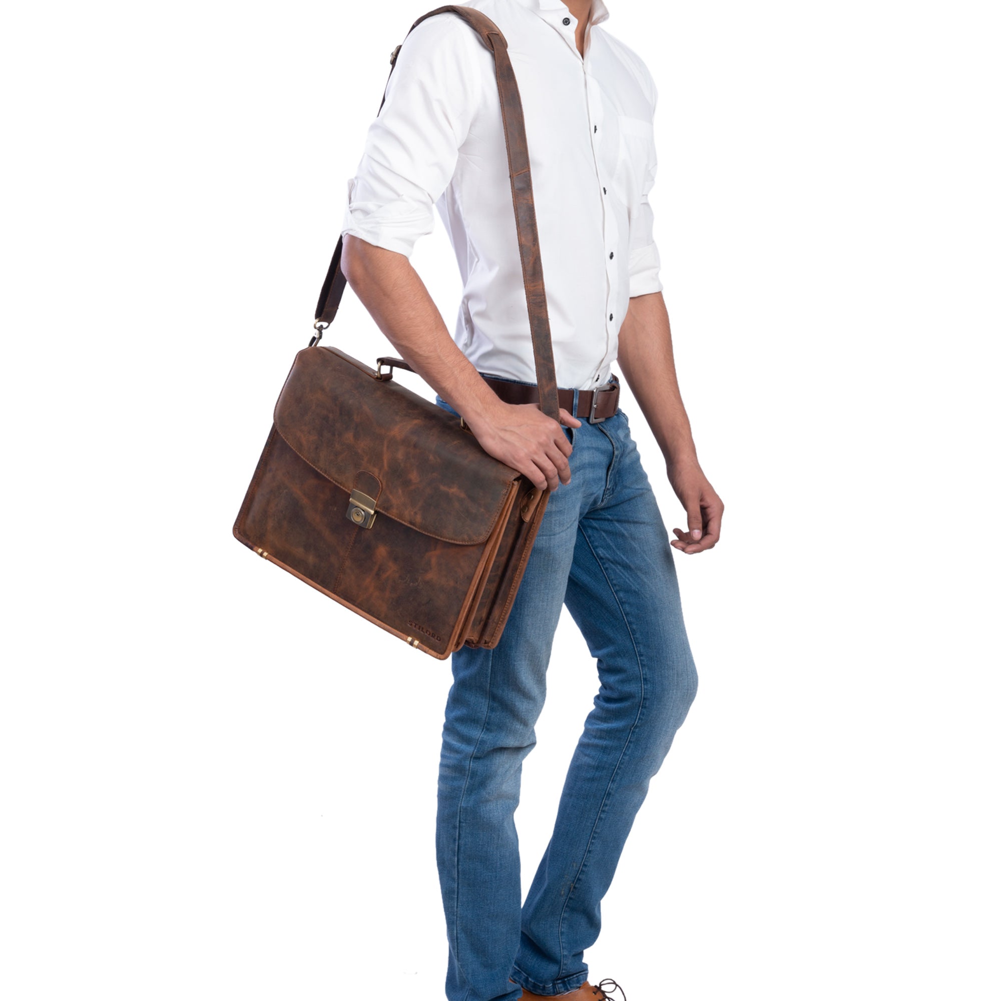 Business Lederumhängetasche braun Herren