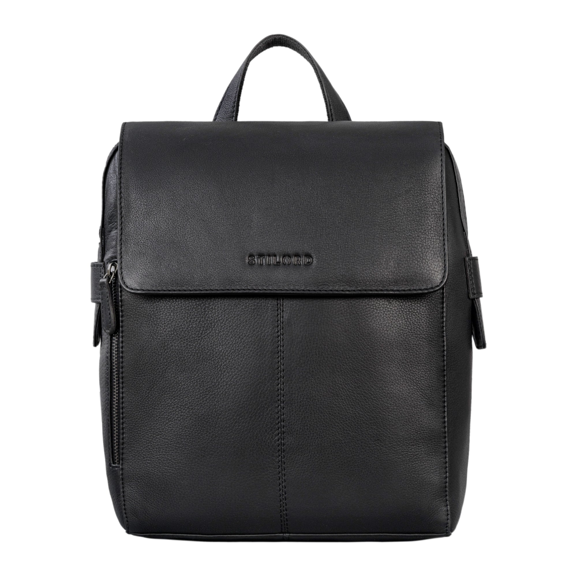 Lederrucksack mit Überschlag in schwarz