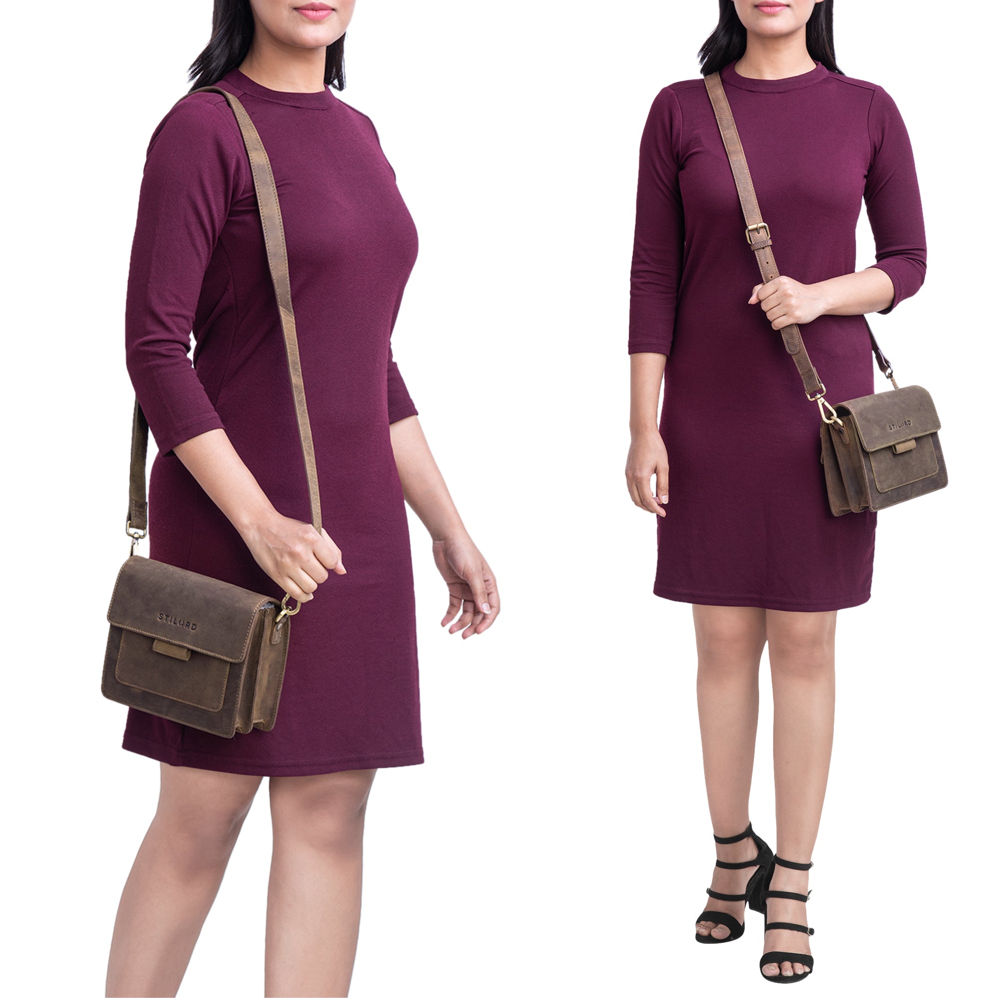 Umhängetasche für Damen Leder braun