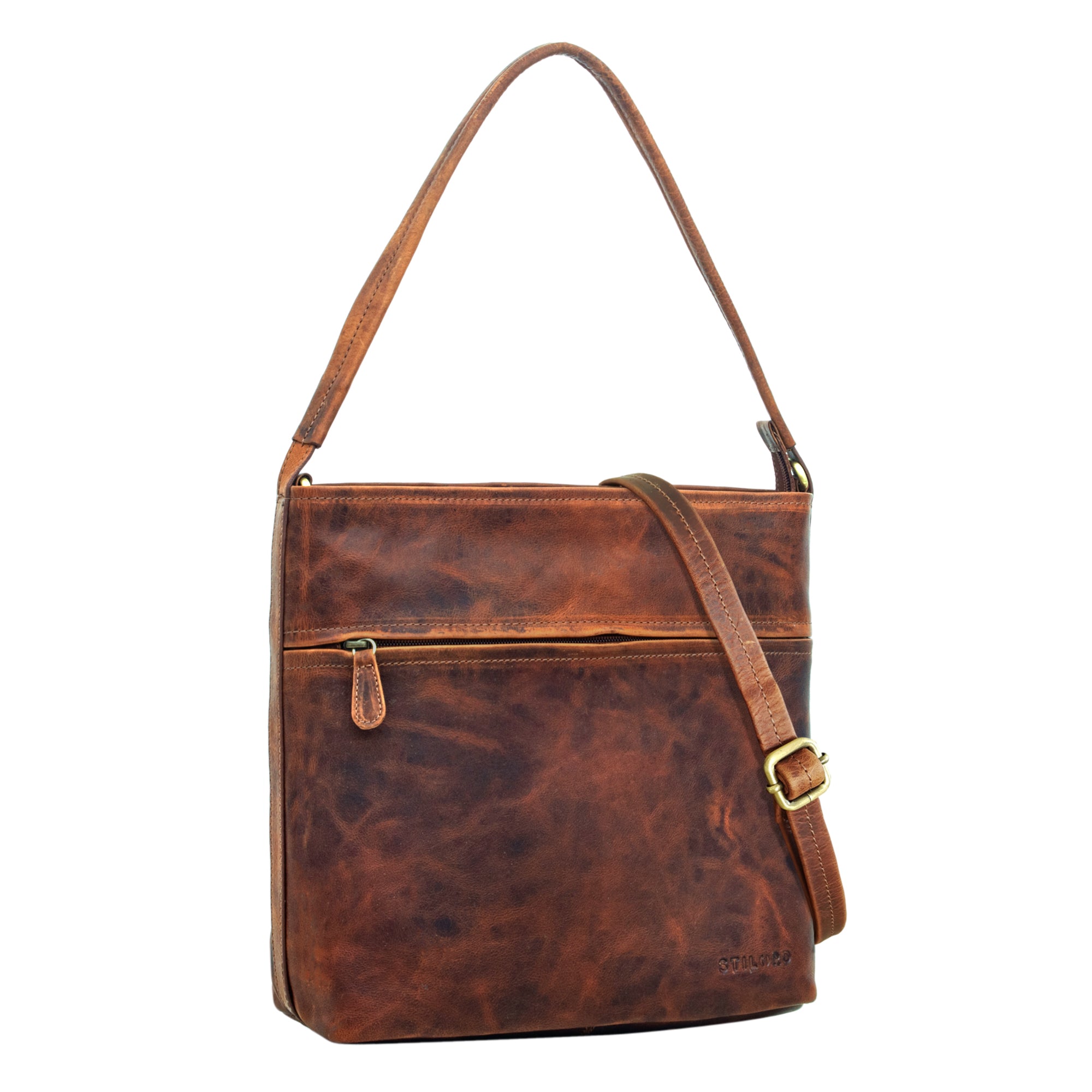 Leder Schultertasche Damen braun