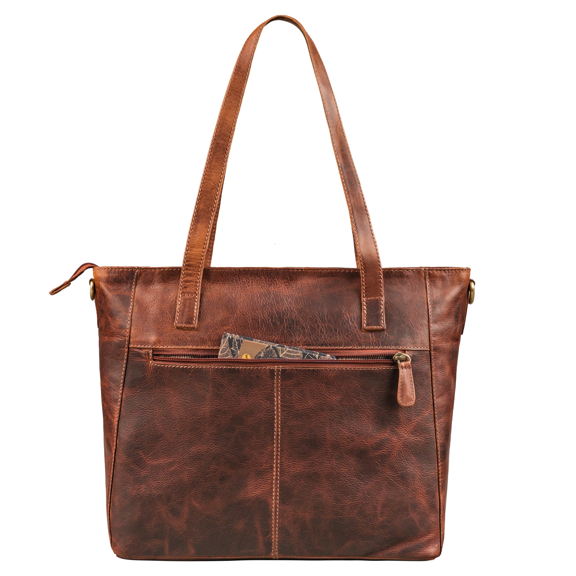 Damen Tote Bag Leder braun aus der Rückansicht