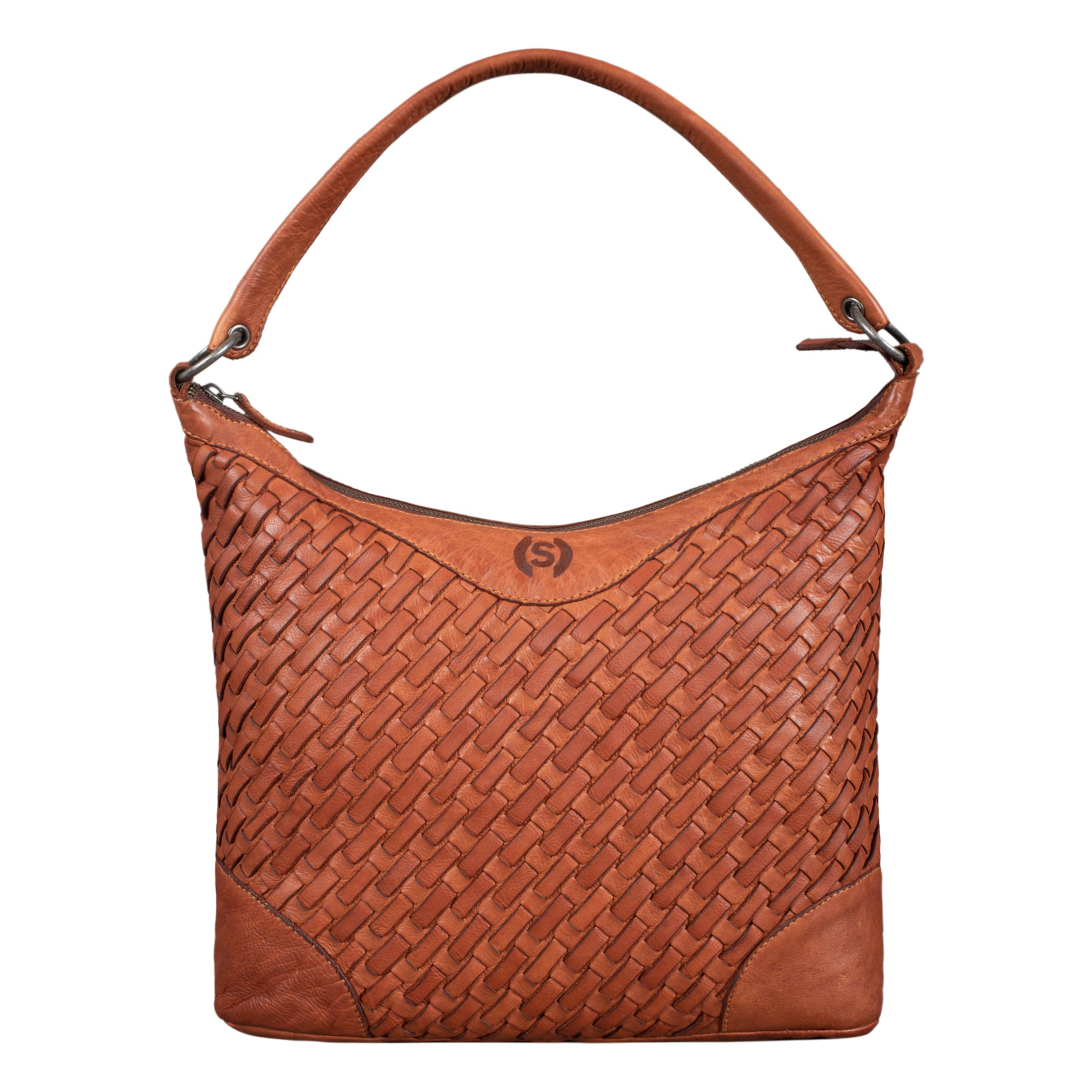 Ledertasche geflochten cognac