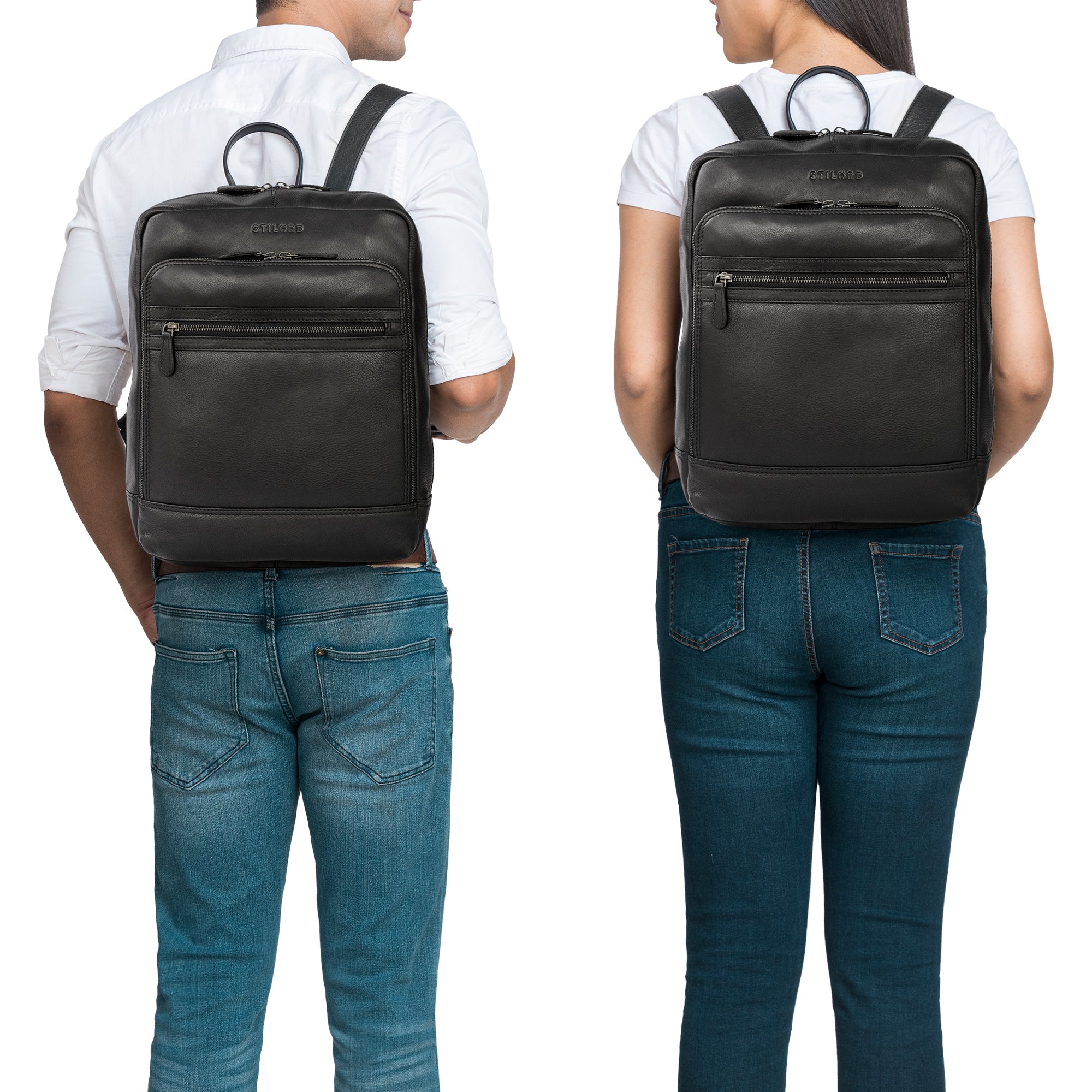 Business Rucksack Damen Herren in schwarz Leder
