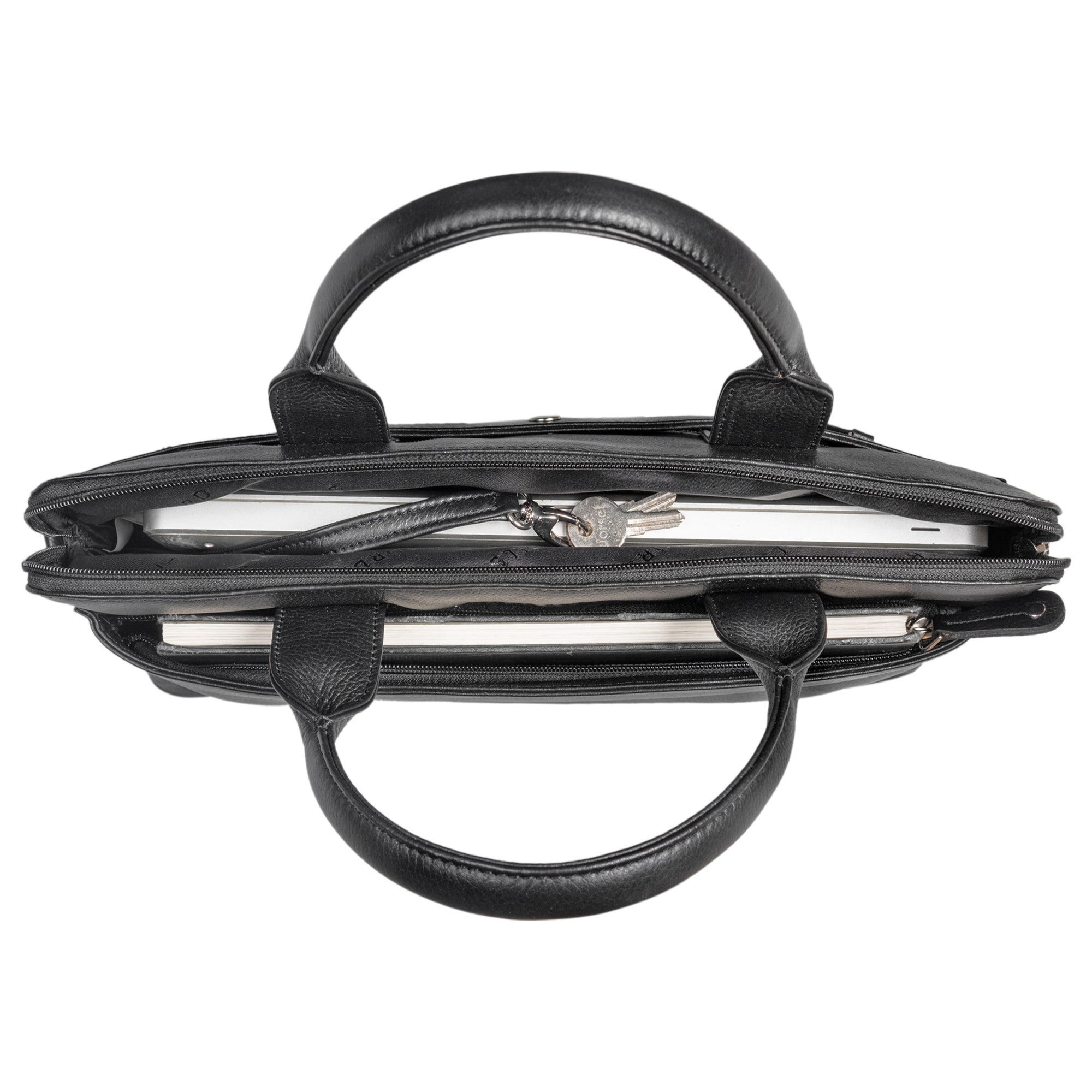 Stilvolle schwarze Leder-Tasche mit flachem Design