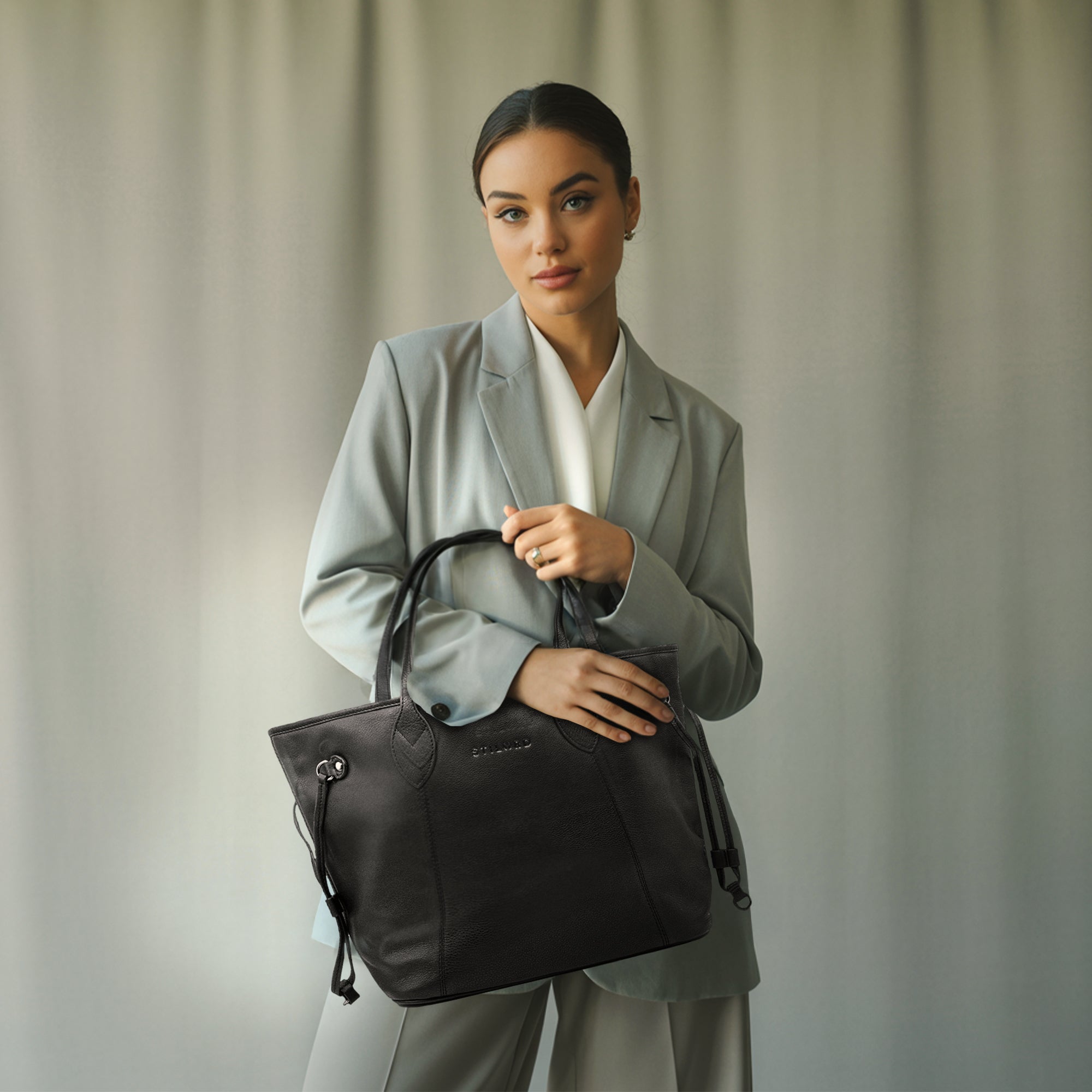 Großer Echtleder Shopper Damen schwarz