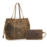 Echtleder Shopper Damen mit Clutch braun