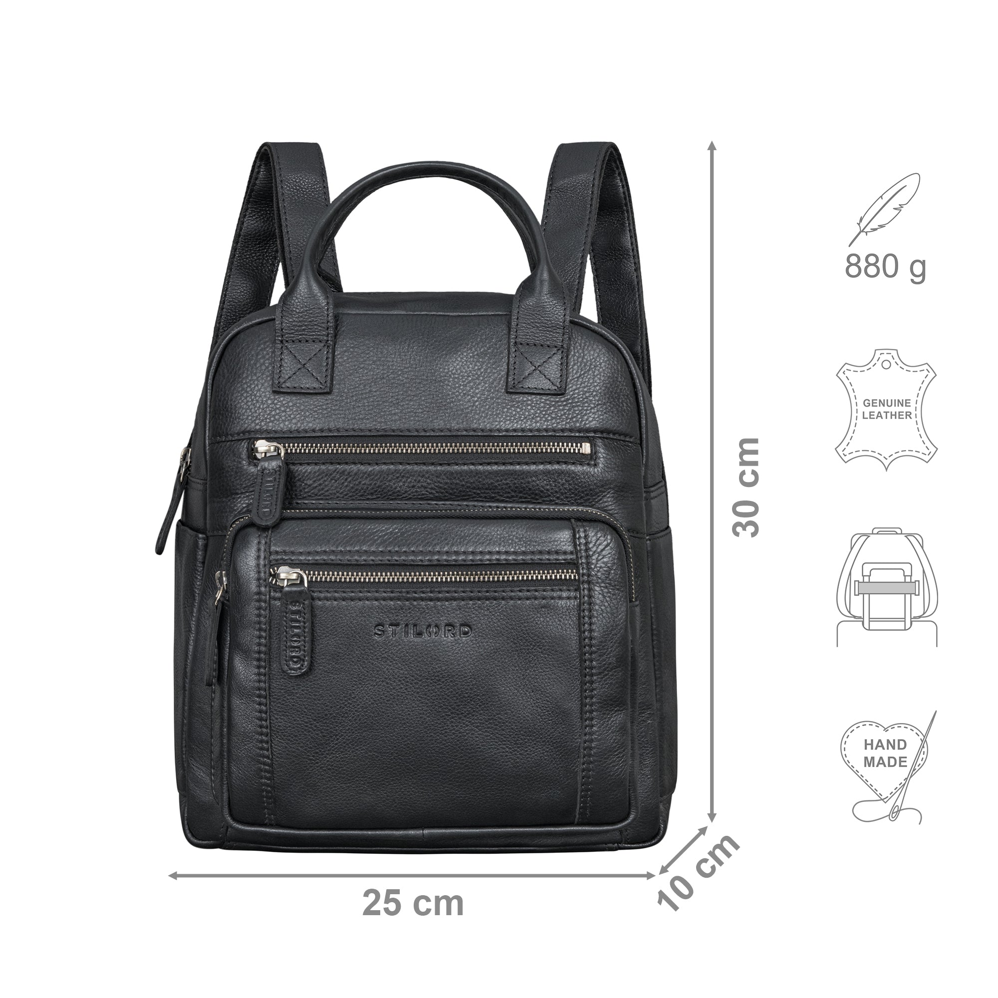 Freizeitrucksack Damen Leder schwarz