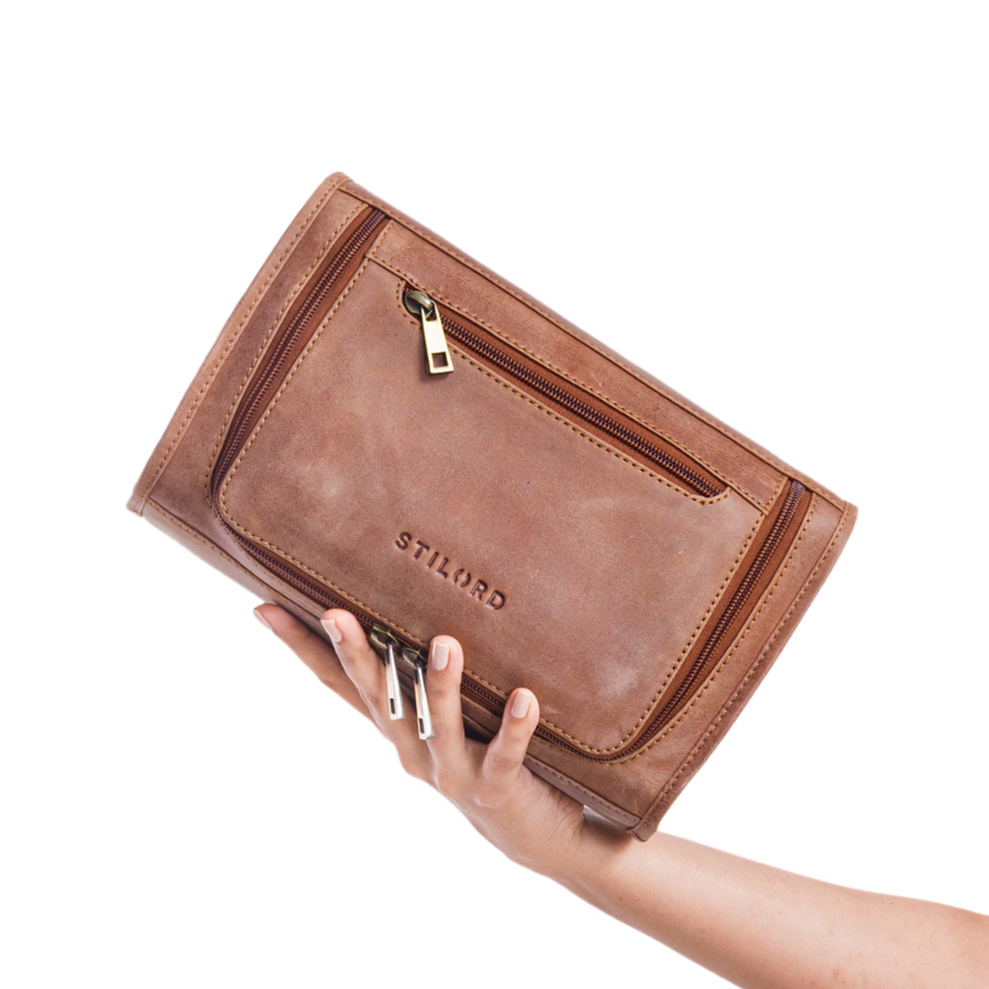 Damen Kosmetiktasche Leder Groß