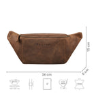 Gürteltasche Vintage Leder braun mit Größenangaben und USP Icons