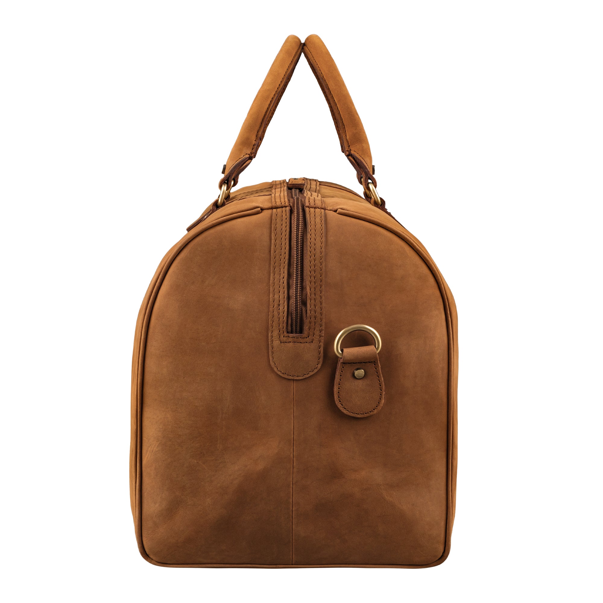 Reisetasche Leder braun aus der seitlichen Perspektive