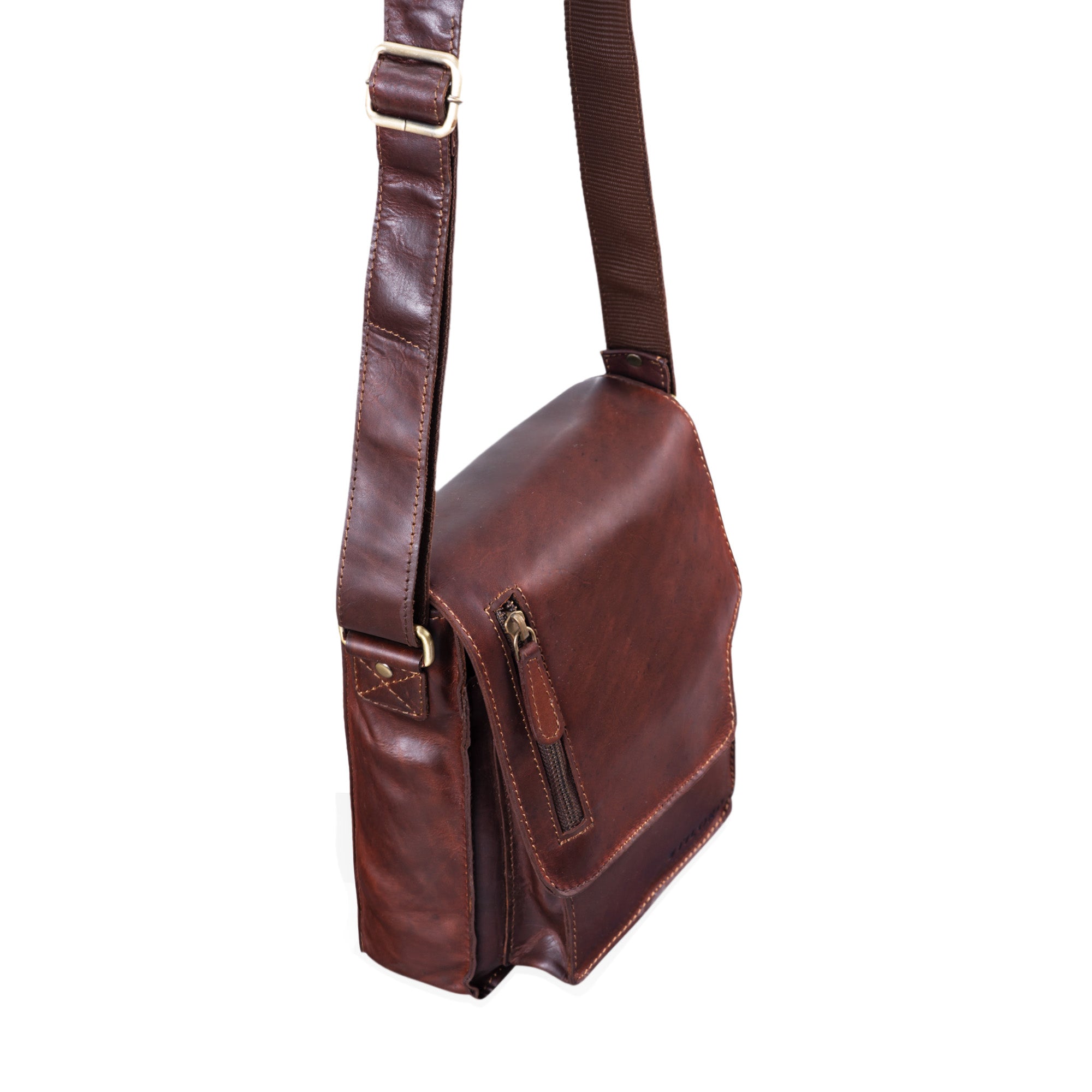 Kleine Leder Herrentasche cognac dunkelbraun