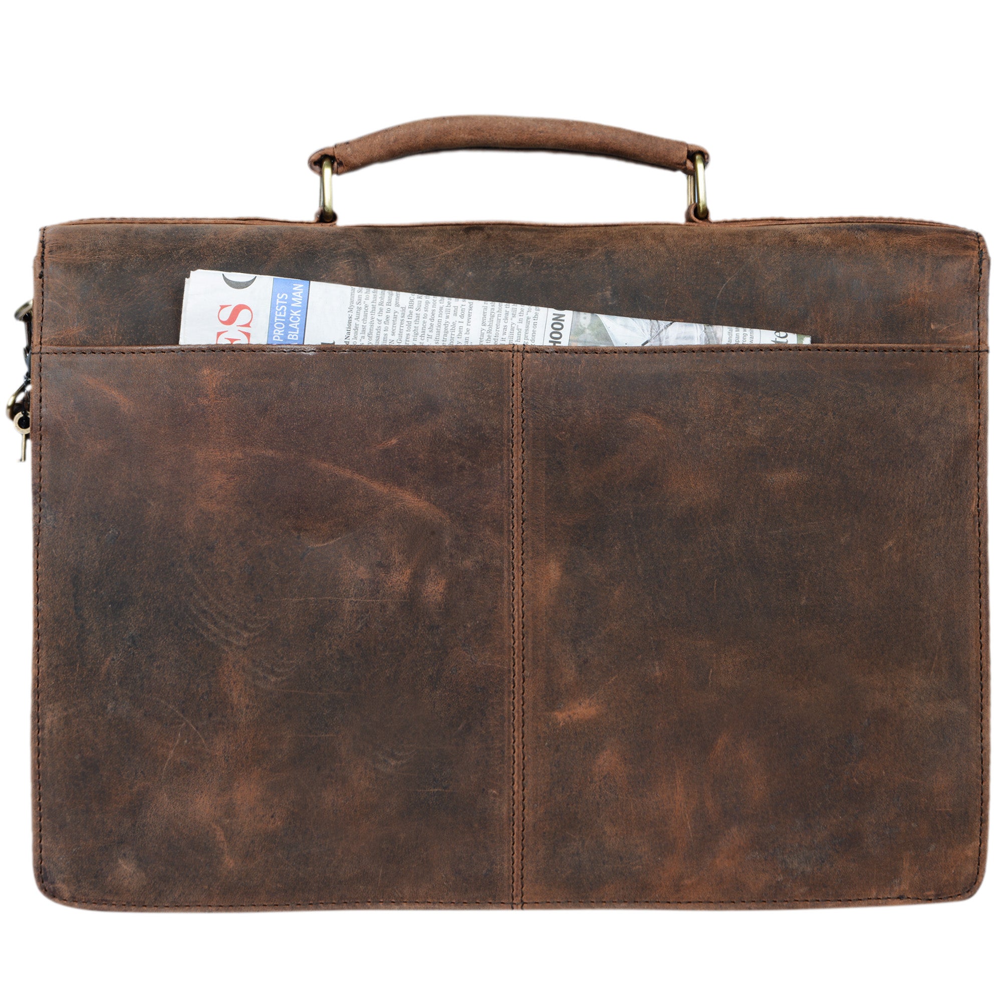 Klassische Leder Aktentasche mit vielen Fächern braun Herren