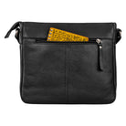 Handtasche Damen Umhängetasche aus schwarzem Leder mit einem Reißverschlussfach auf der Rückseite
