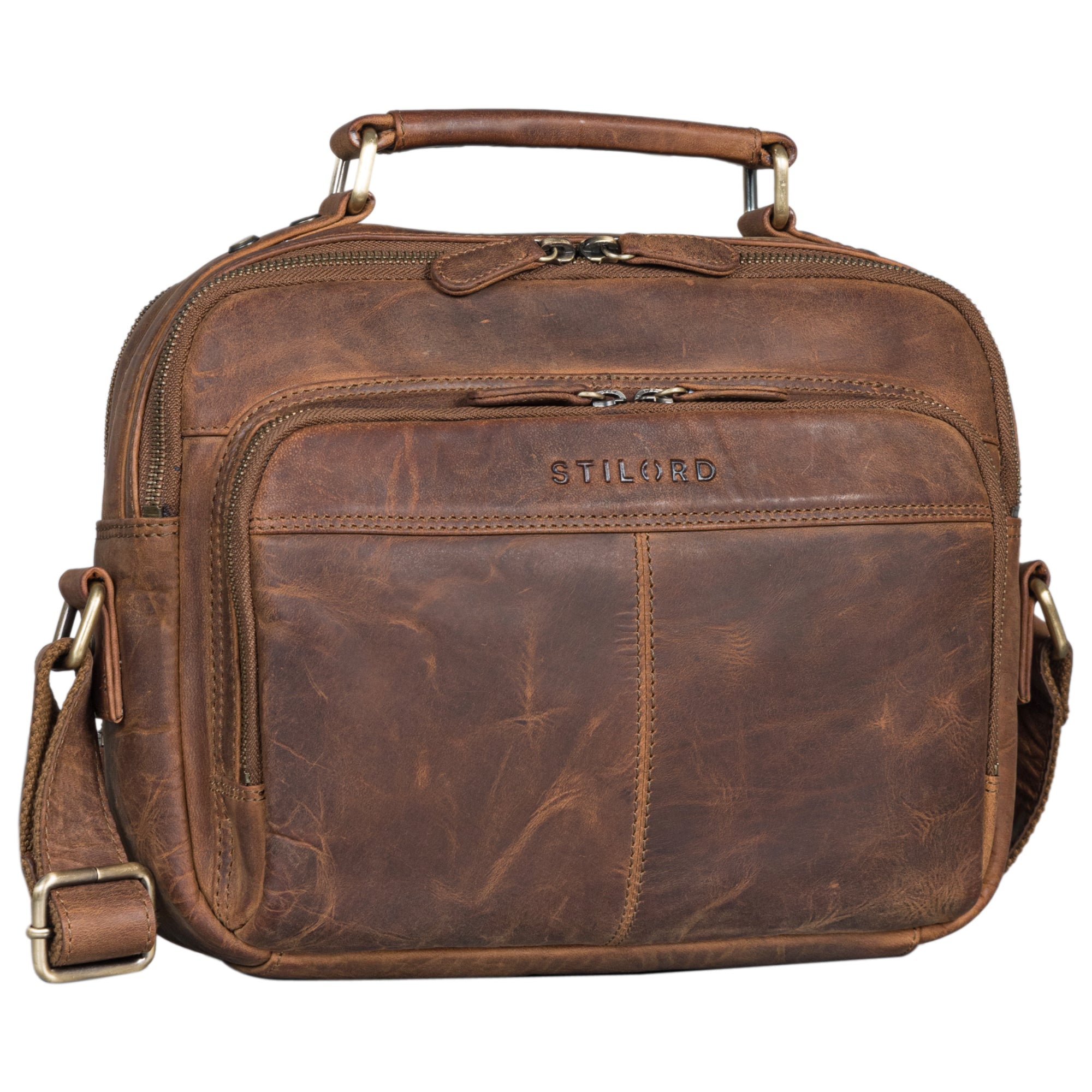 Schultertasche Herren Braun Rauleder klein