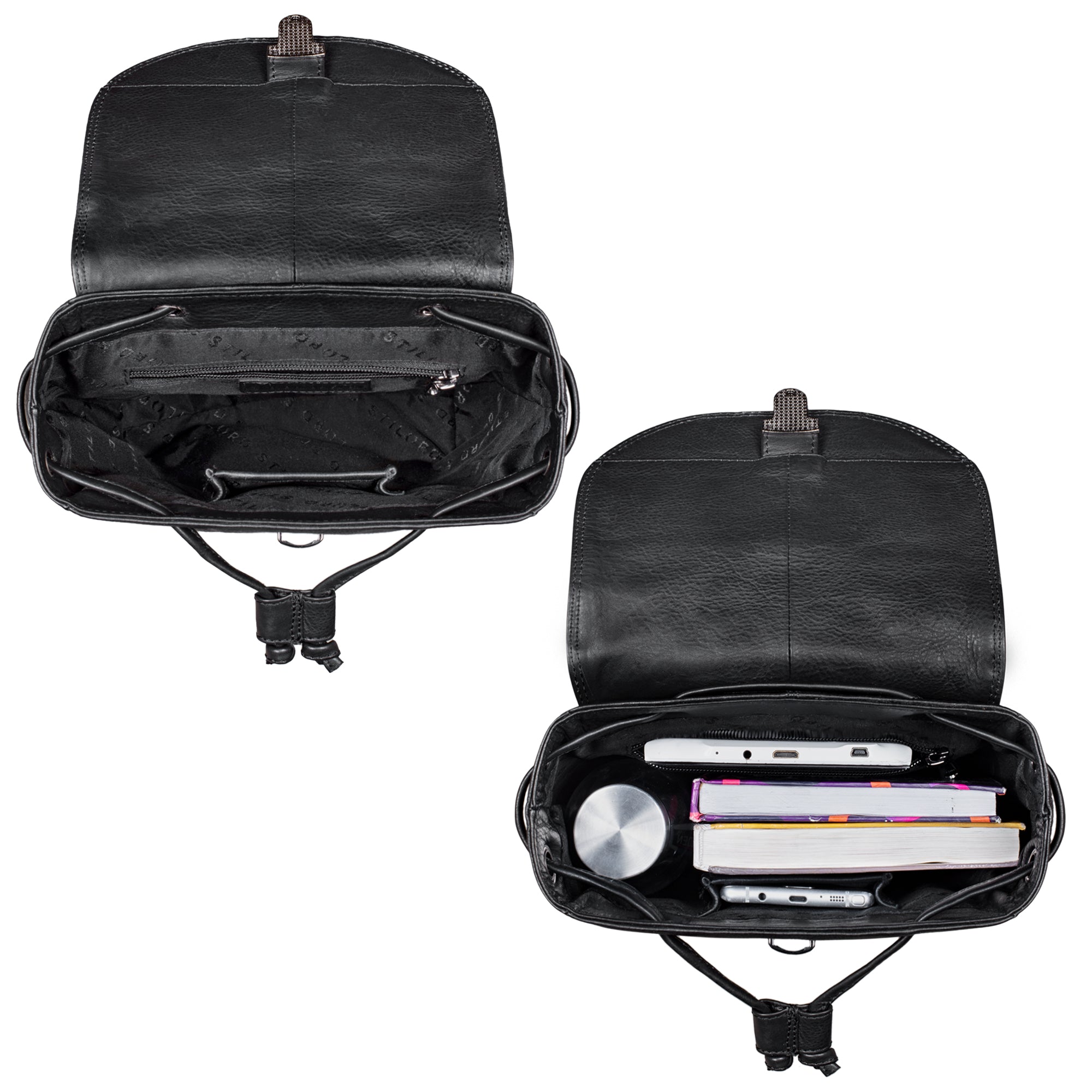 Shopping Rucksack Frauen Echt Leder schwarz