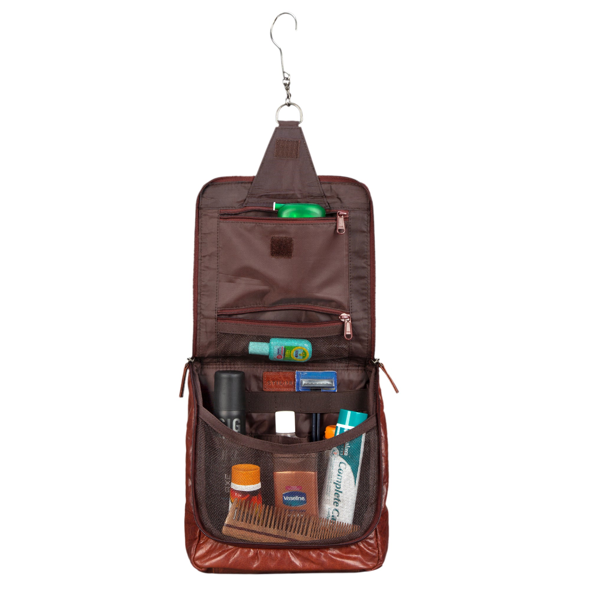 Waschtasche Leder braun