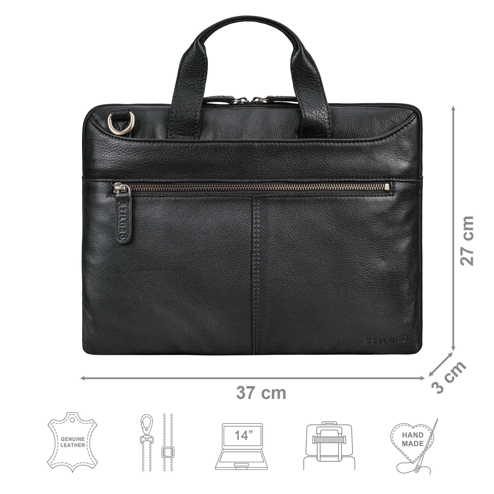 schwarze 13,3 Zoll Laptoptasche aus Leder