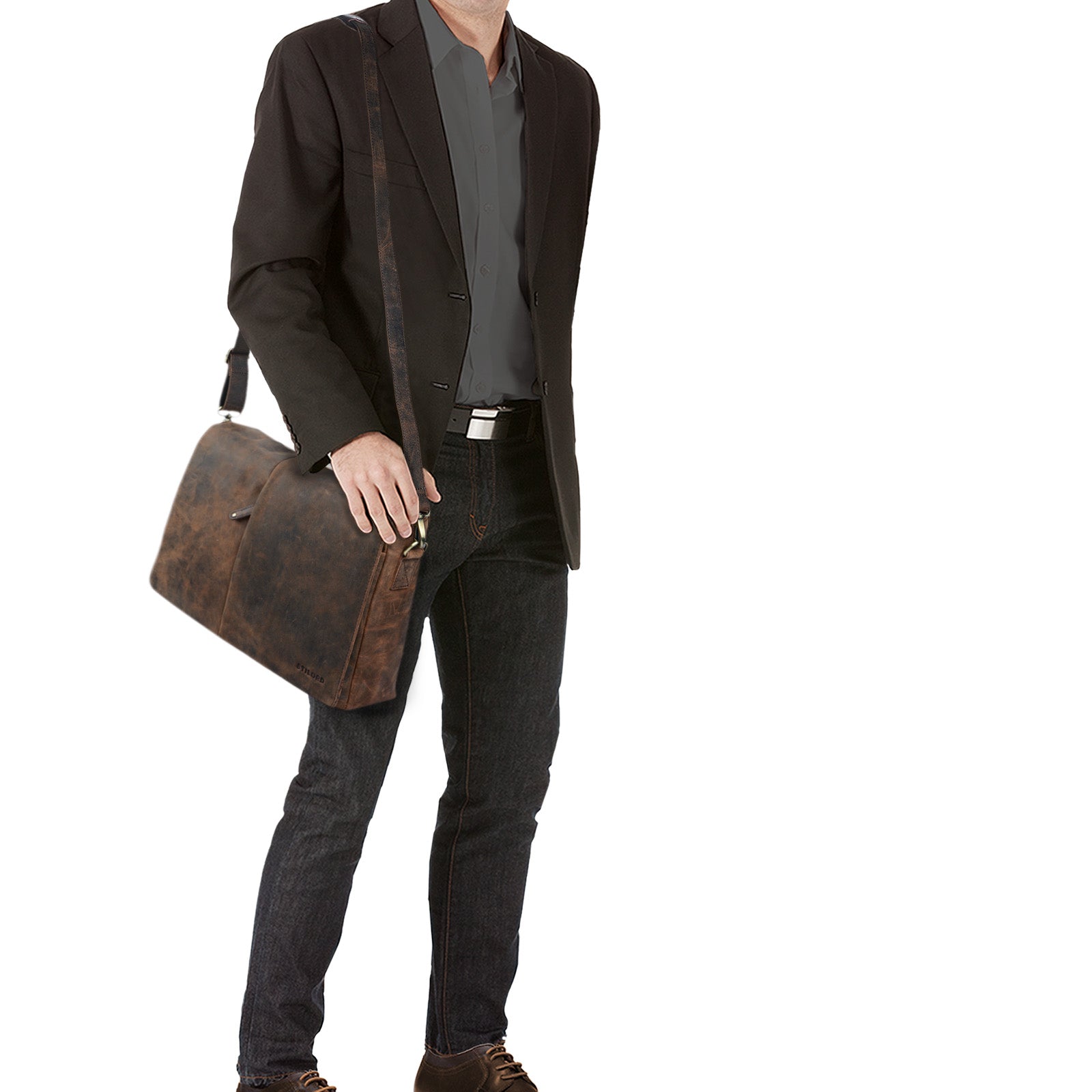 Leder Messenger Bag Männer Herren sepia braun Retro