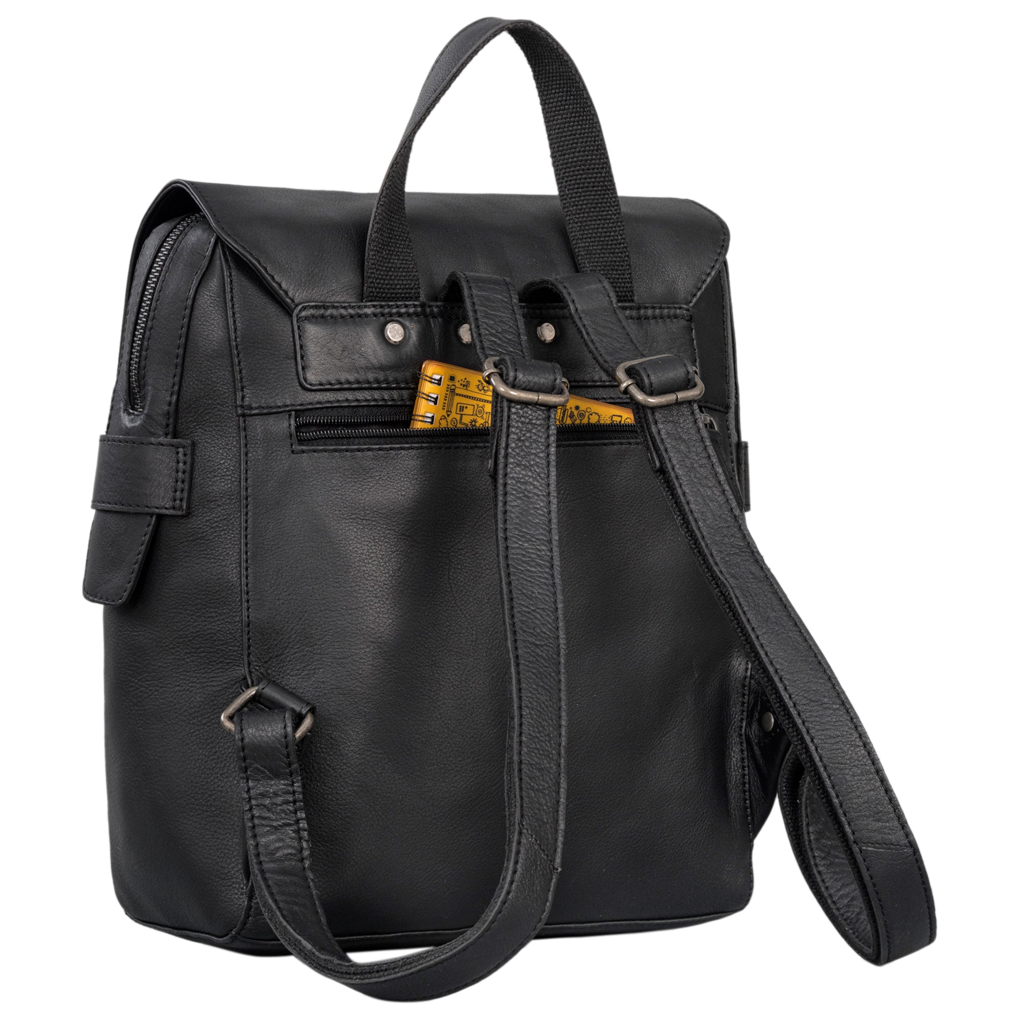 Laptop Rucksack Leder schwarz mit verstellbaren Schultergurten