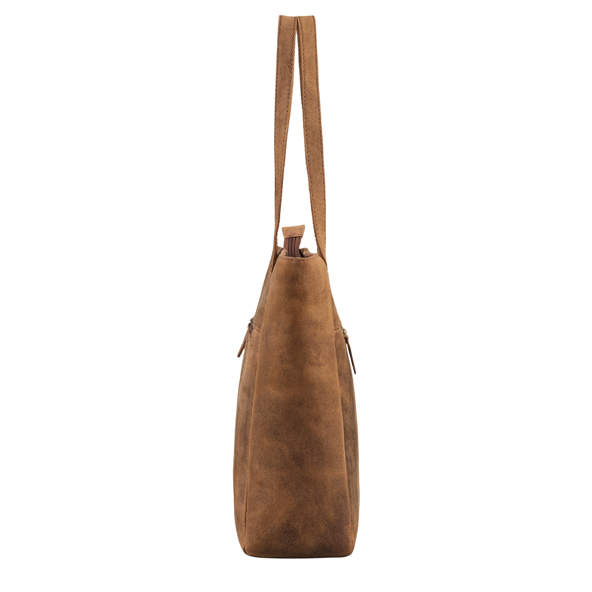 Leder Handtasche braun aus der seitlichen Perspektive