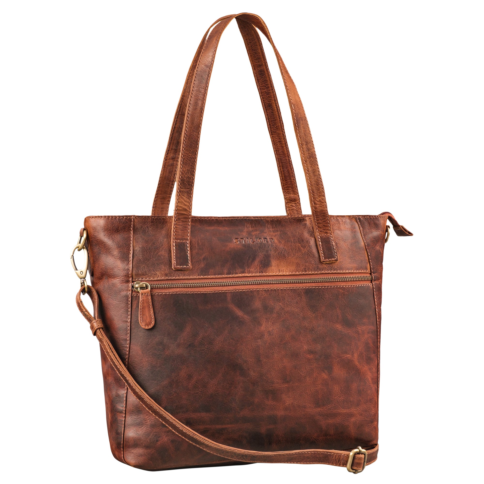 Große Tote Bag Leder braun aus der schrägen Frontalperspektive