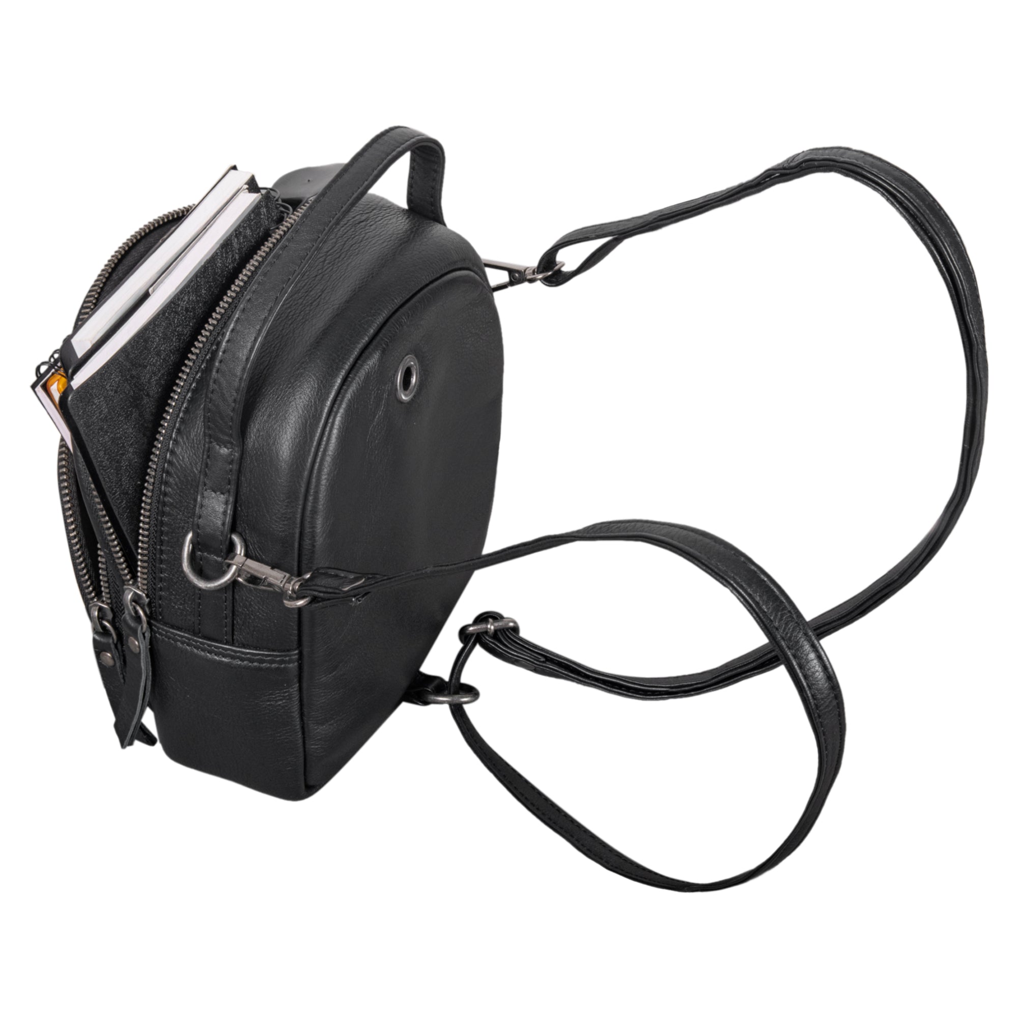 Klassischer leder rucksack damen schwarz