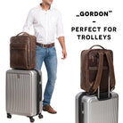 Lederrucksack mit Trolleyhalterung braun
