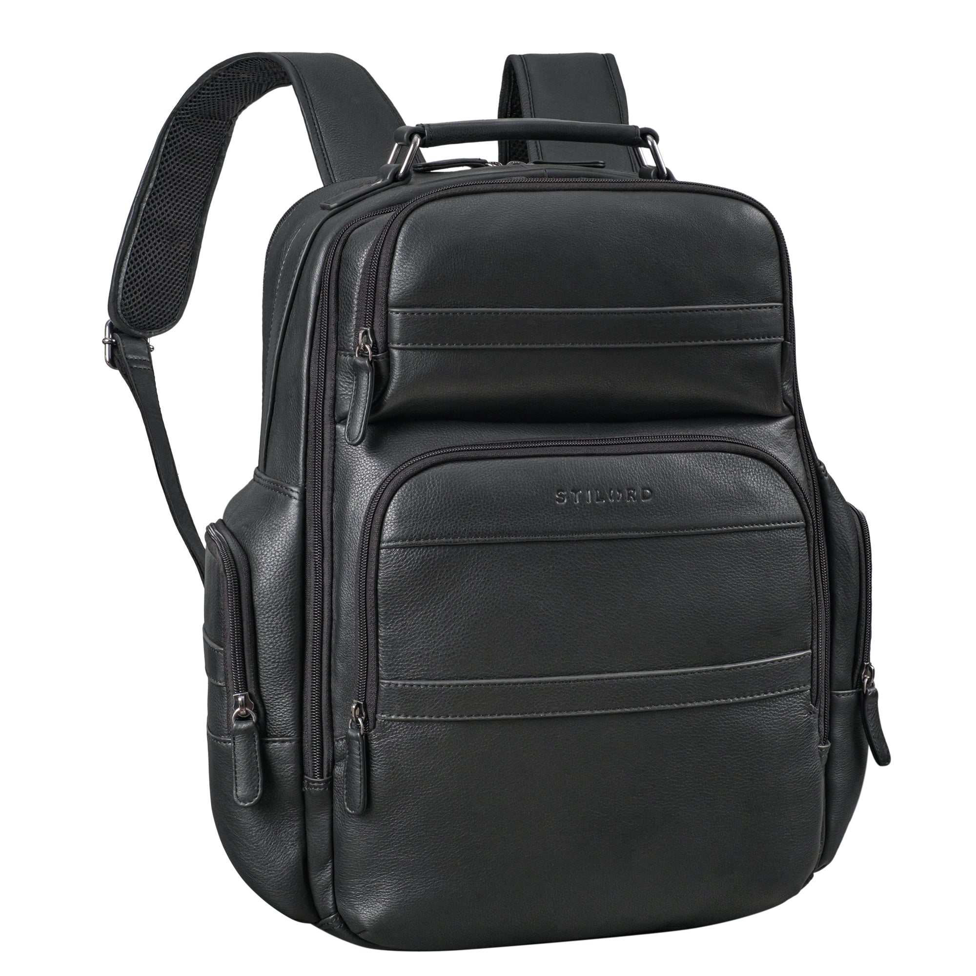 Großer Businessrucksack Leder Schwarz