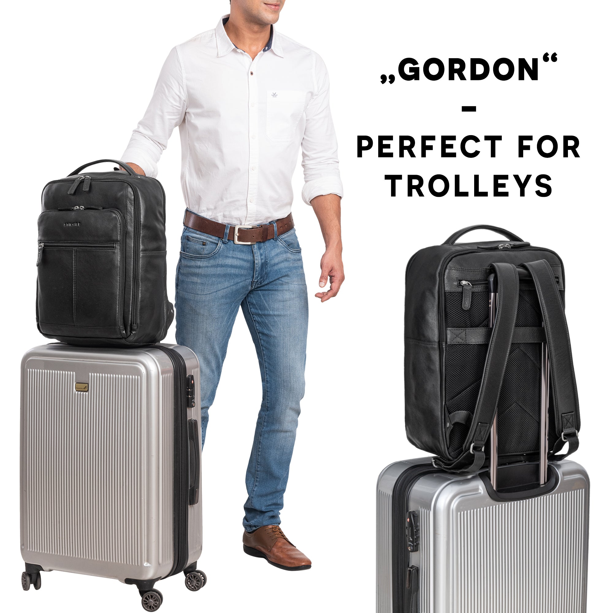 Leder Trolley Rucksack schwarz