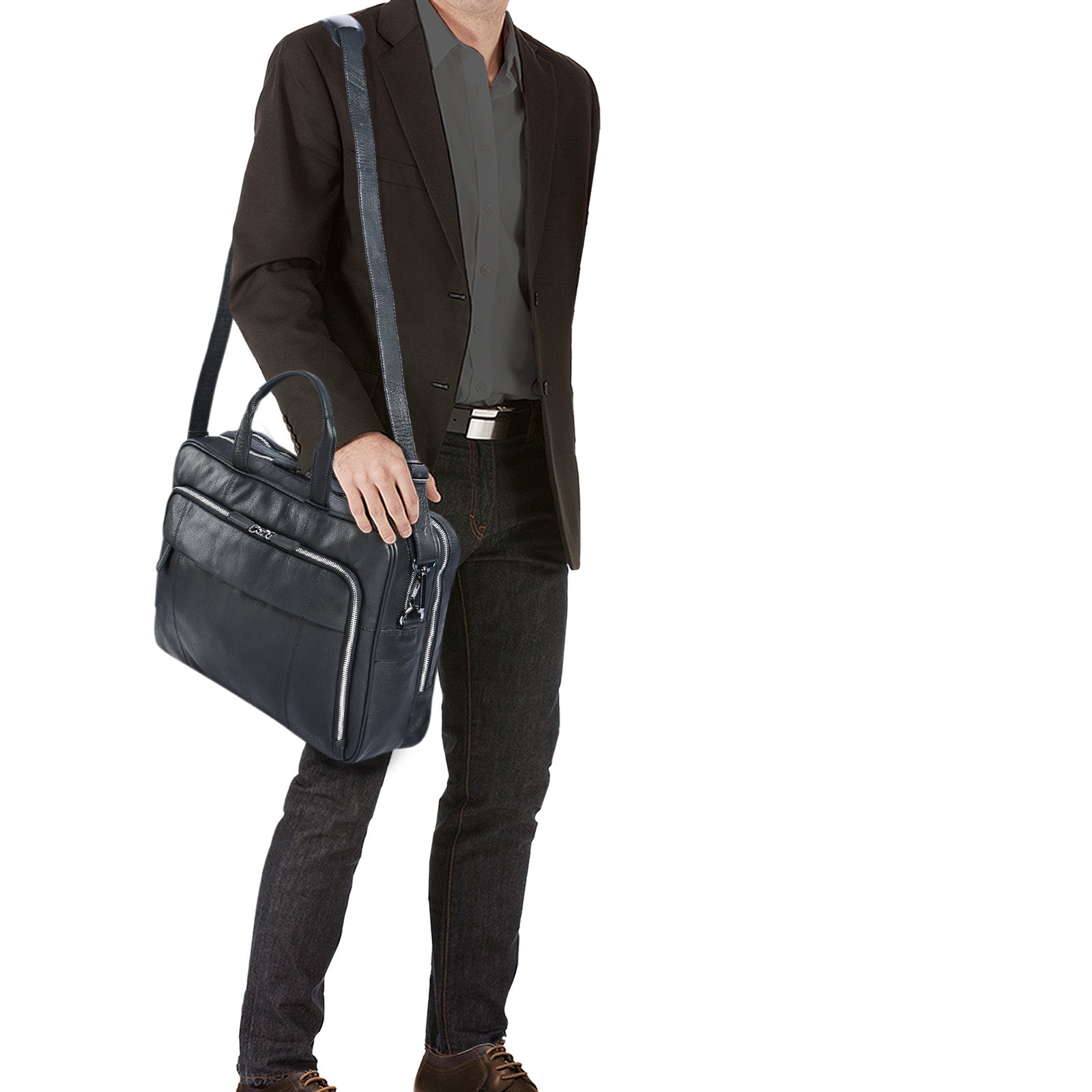 Ledertasche schwarz für Laptops Notebooks 15,6 Zoll 