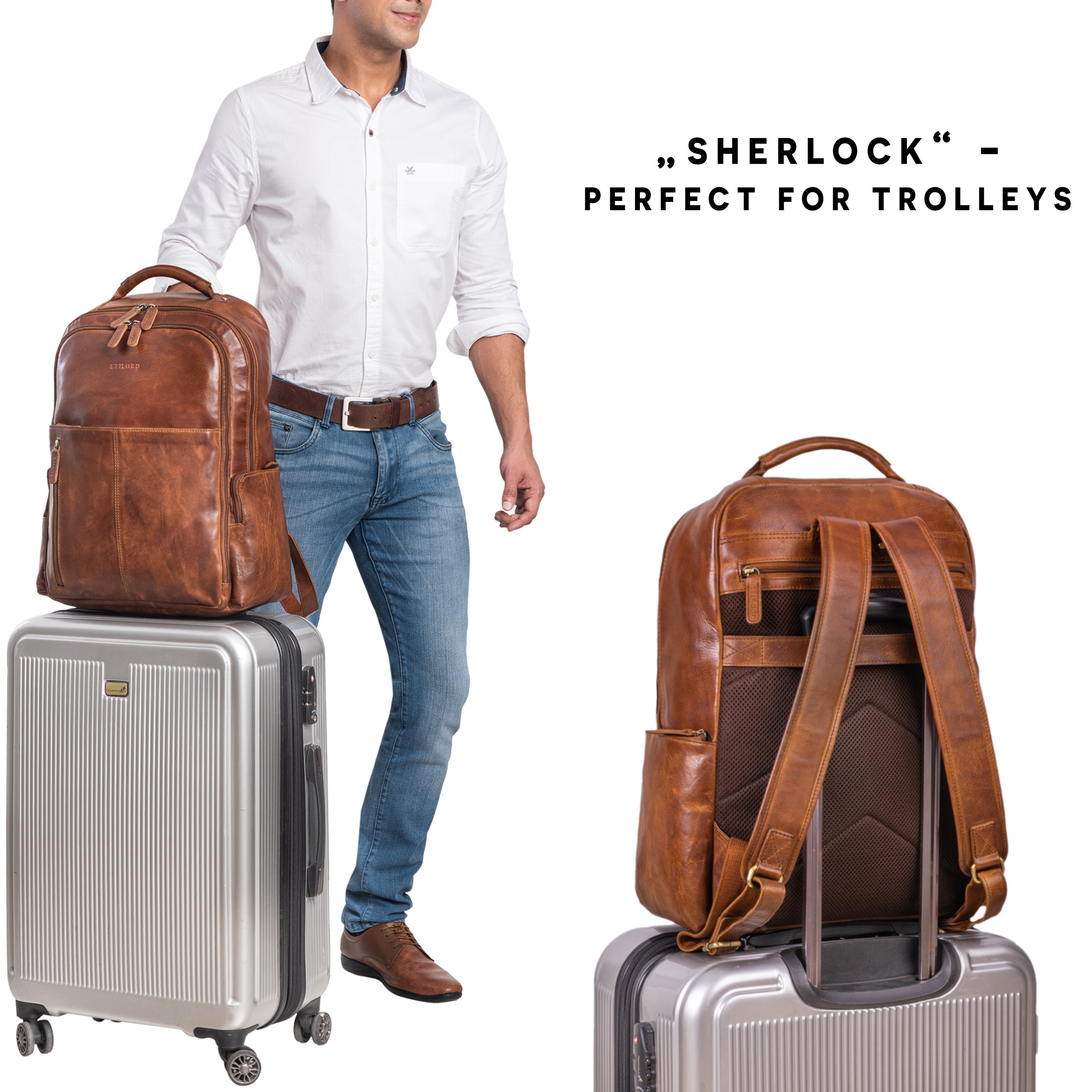 Brauner Rucksack Retro braun mit Aufsteckfunktion für Trolleys