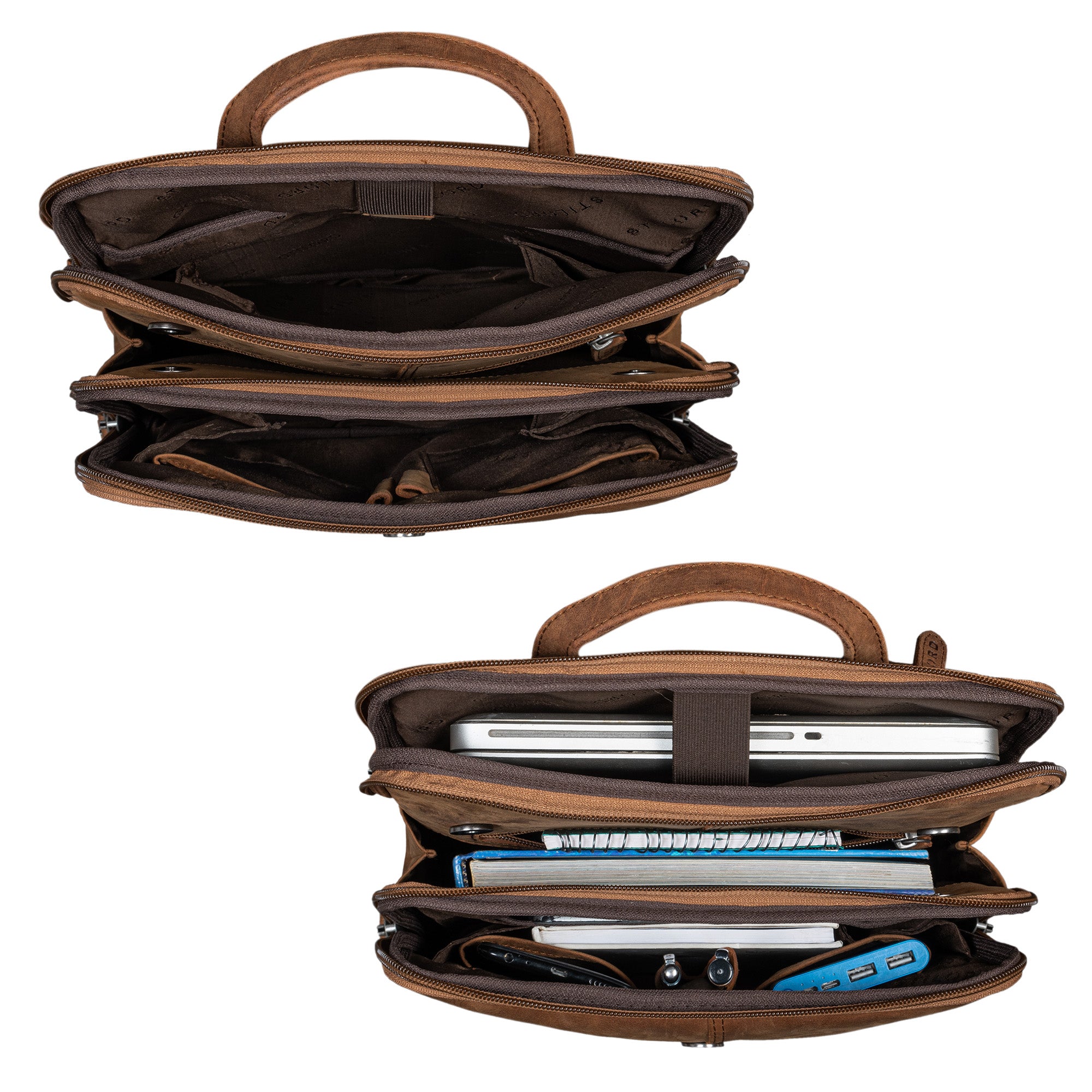 Rucksack Leder braun flach