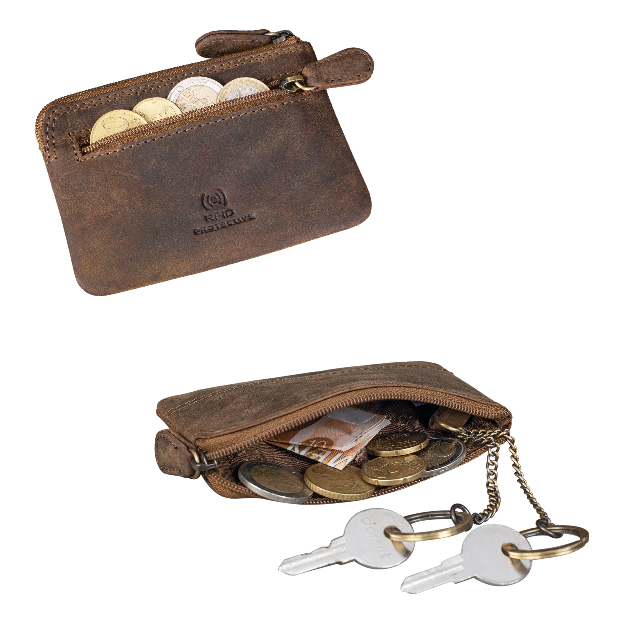 Echtleder Organizer Schlüssel Etui braun
