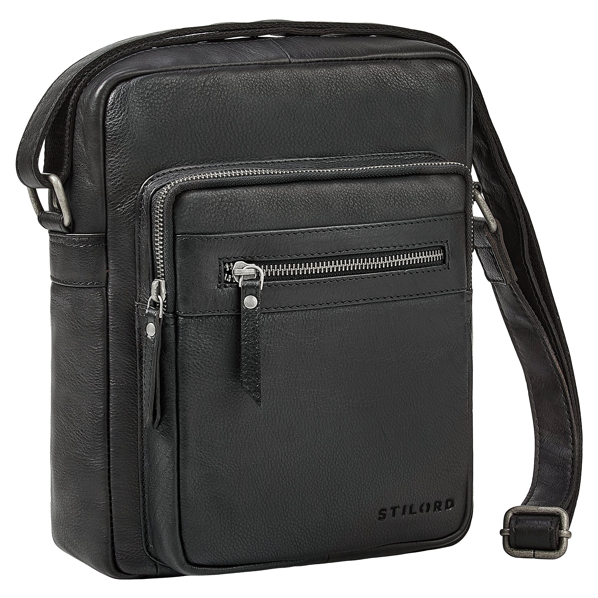 Schwarze Schultertasche Herren klein Leder