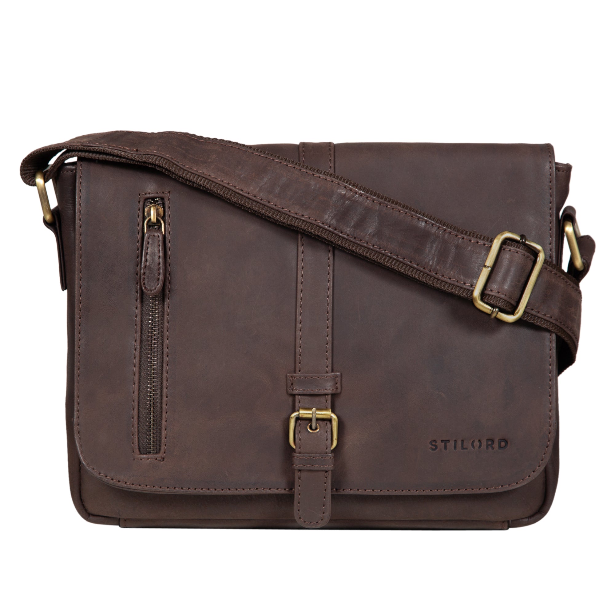 Retro Schultertasche Leder braun