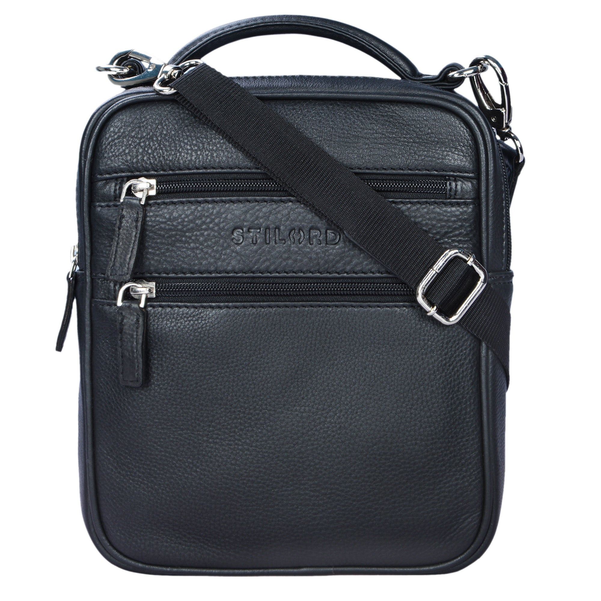 Leder Schultertasche klein schwarz