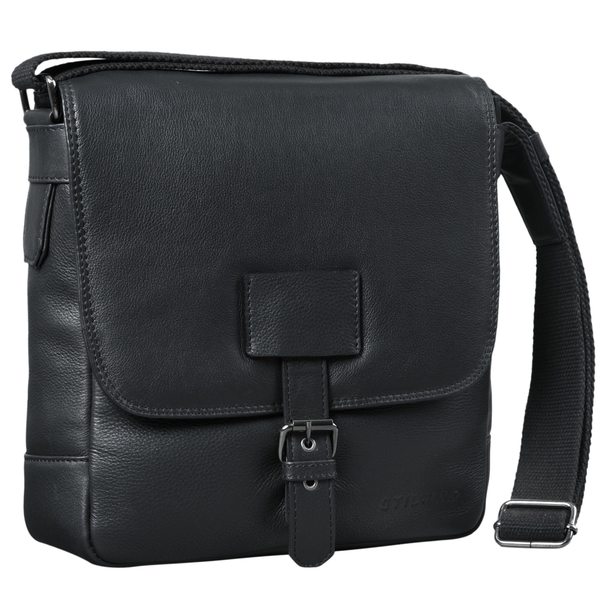 Schwarze Ledertasche zum Umhängen 10.1 Zoll