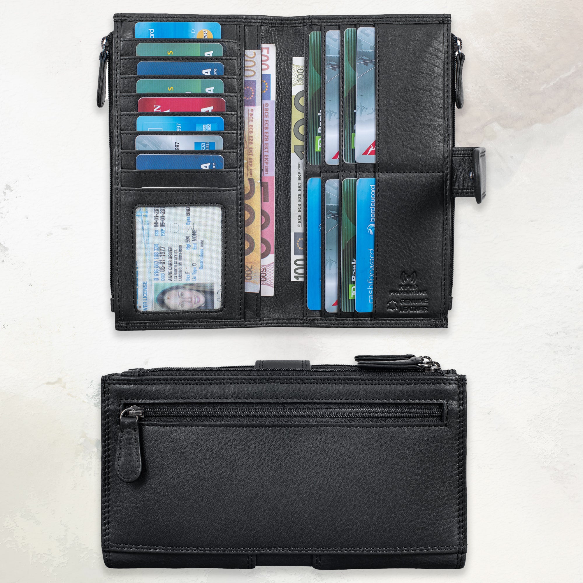 Portemonnaie Leder Damen schwarz