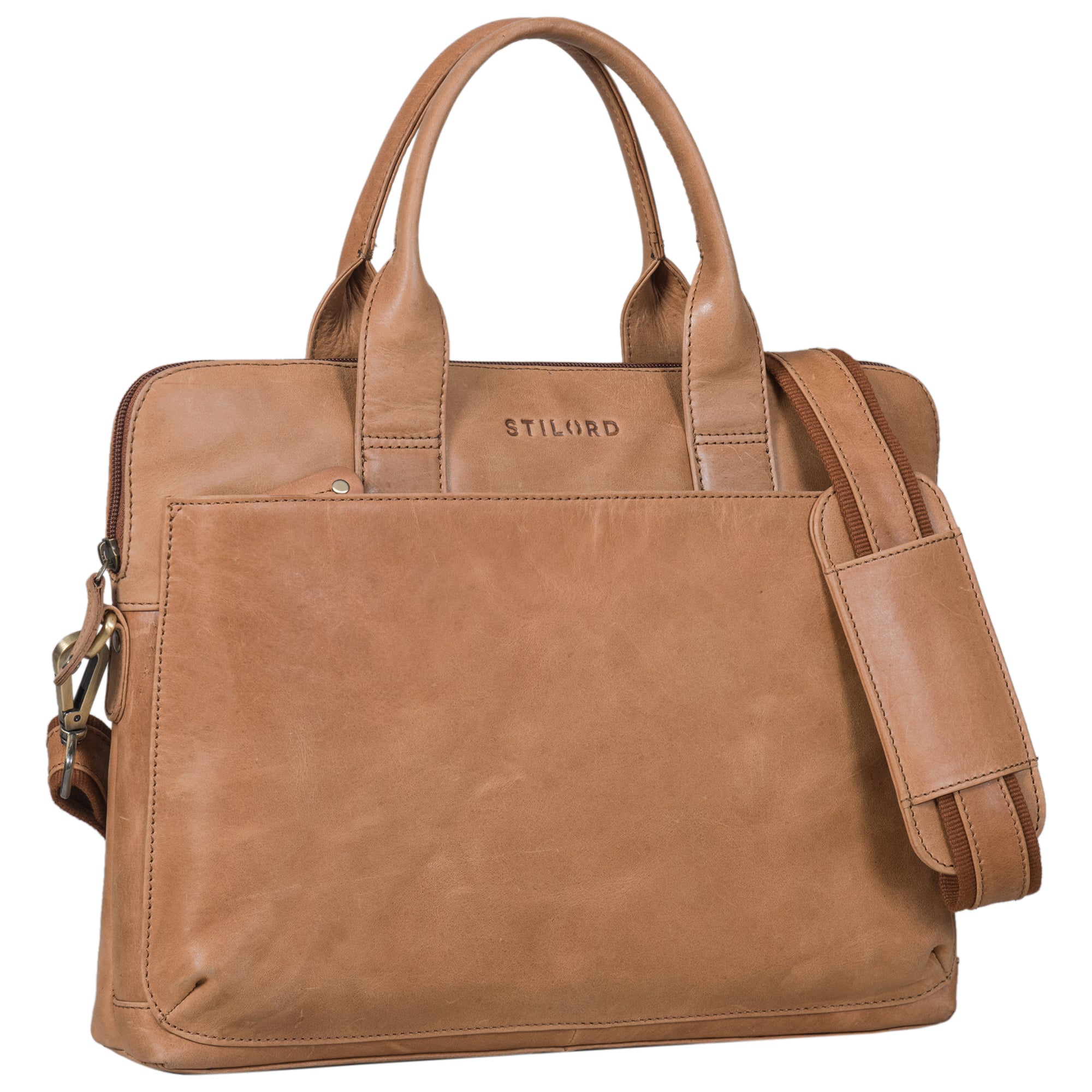 Elegante braune Leder-Tasche mit flachem Design