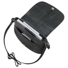 Damen Handtasche Leder schwarz mit einem Reißverschlussfach und Überschlagdeckel