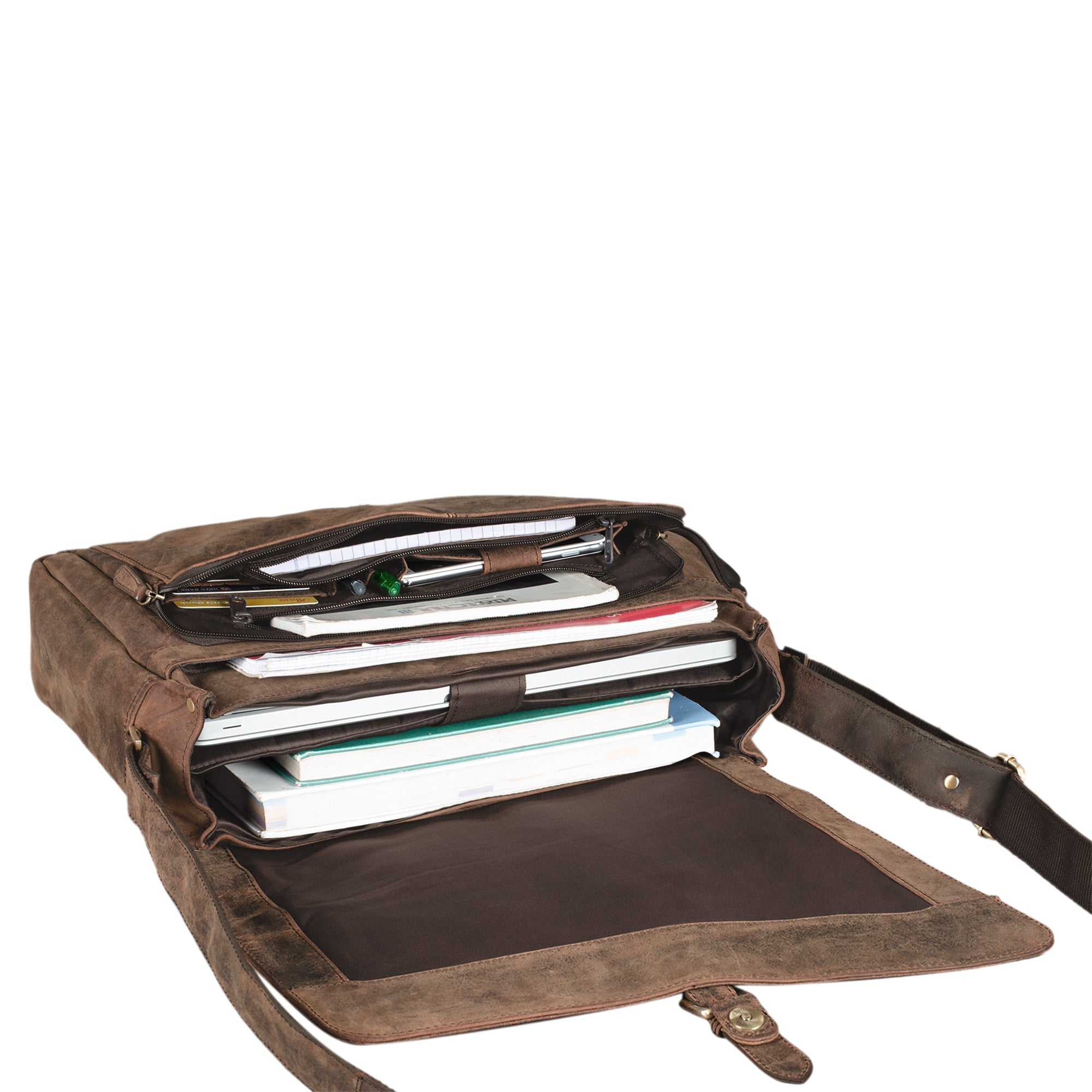 Schultasche Herren Damen Leder braun