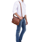 Herren Handtasche Leder braun
