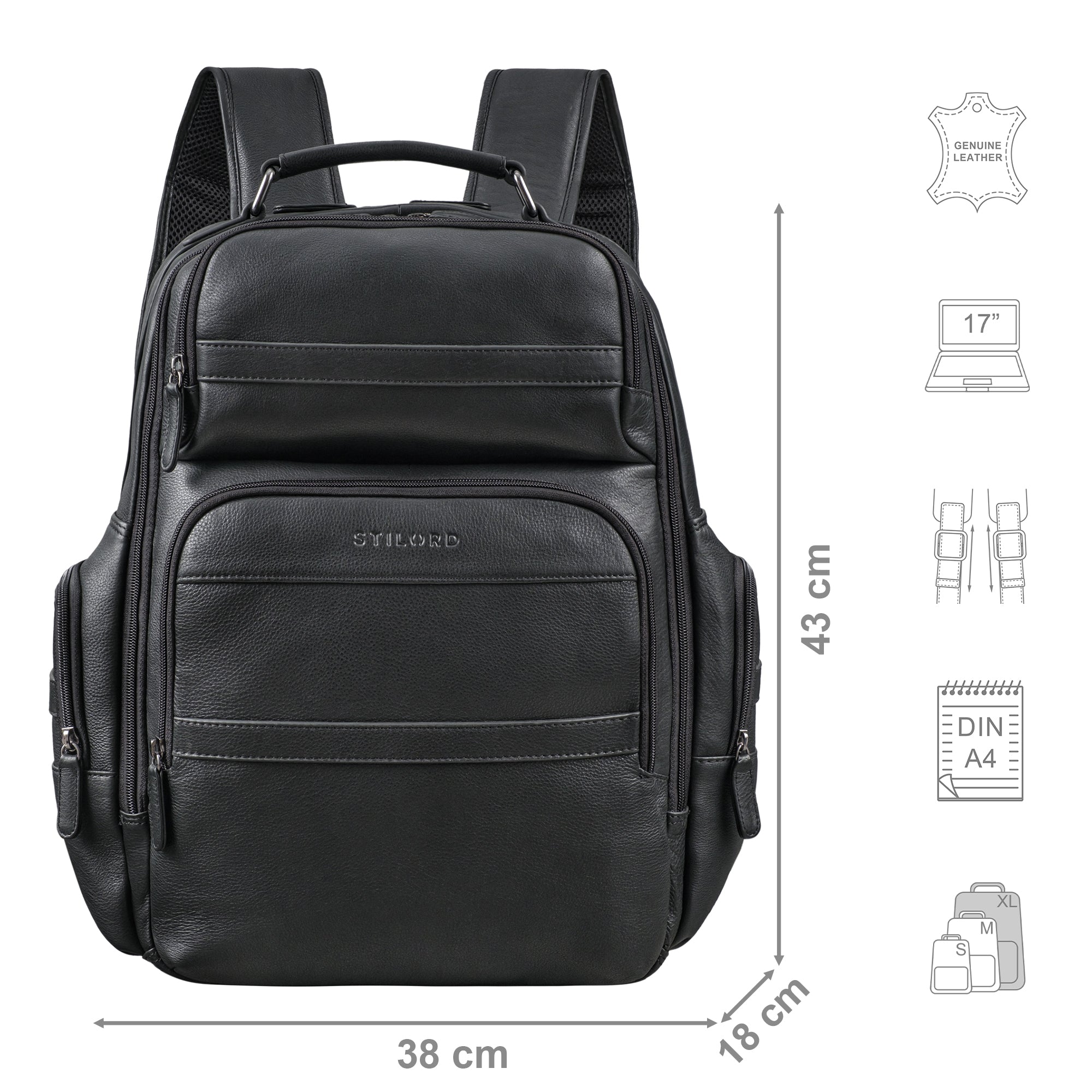 Schwarzer Businessrucksack Leder Groß