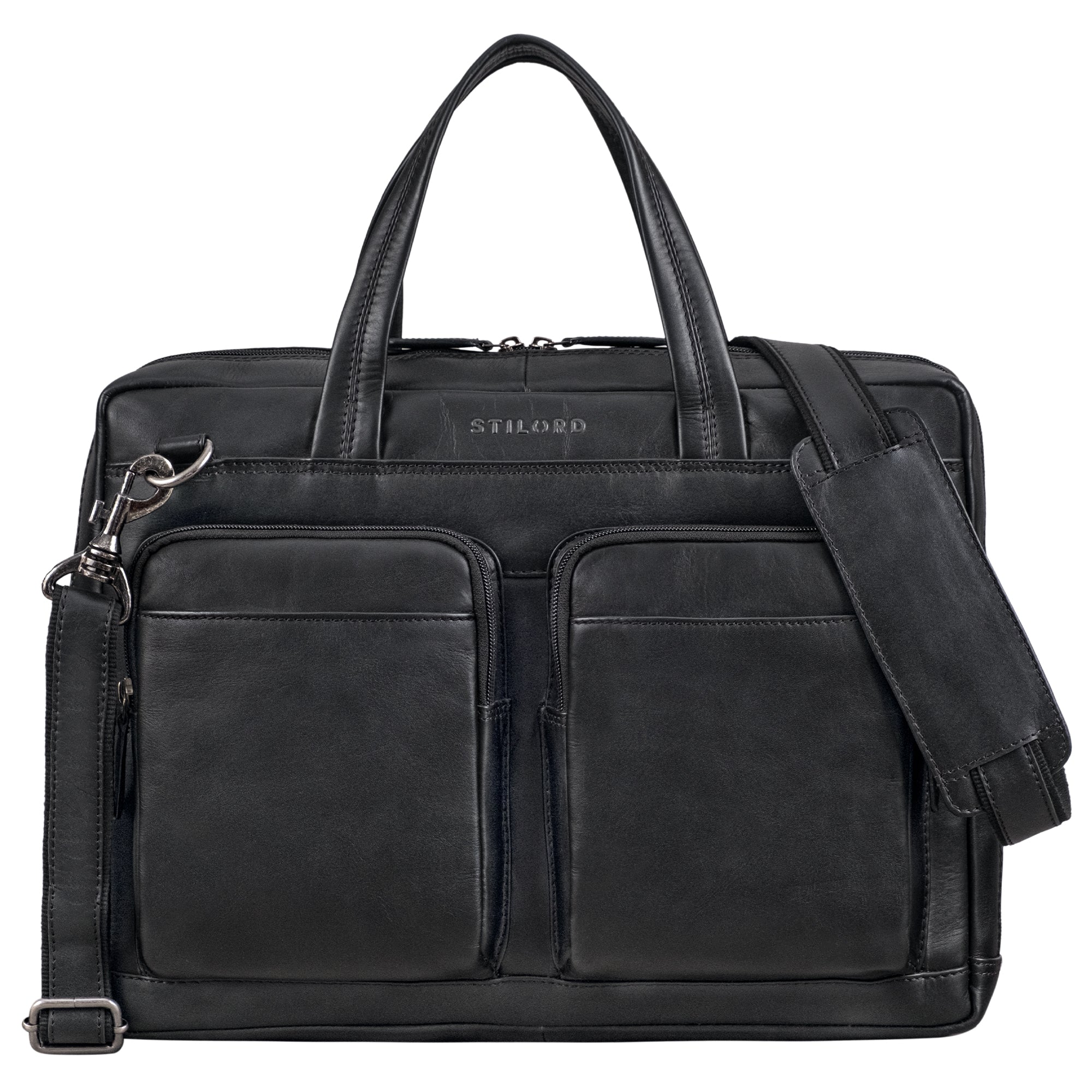 Große Laptop-Tasche Leder 16 Zoll Aktentasche Echt Leder Herren und Damen Schwarz 