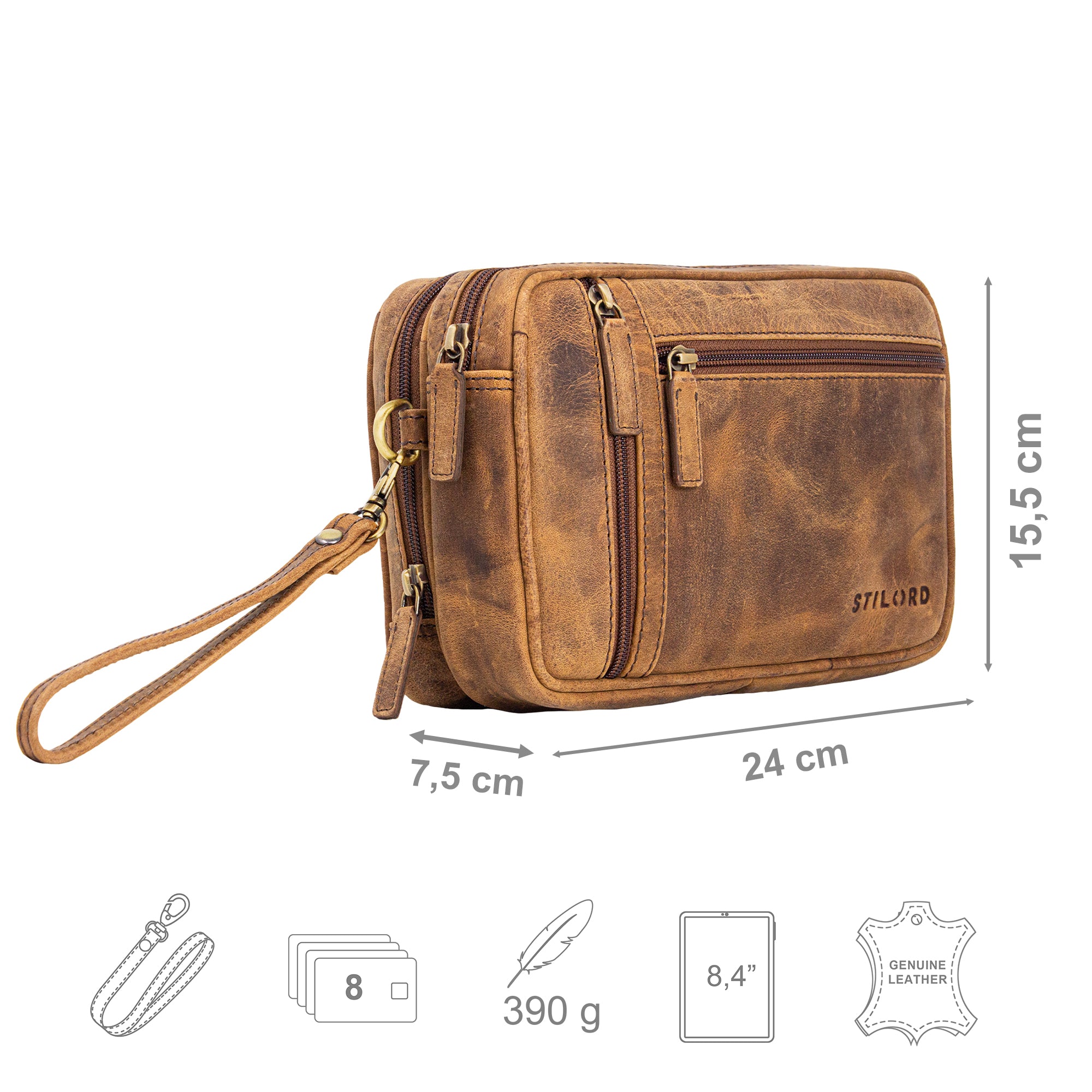 Leder Handgelenktasche für Herren in braun